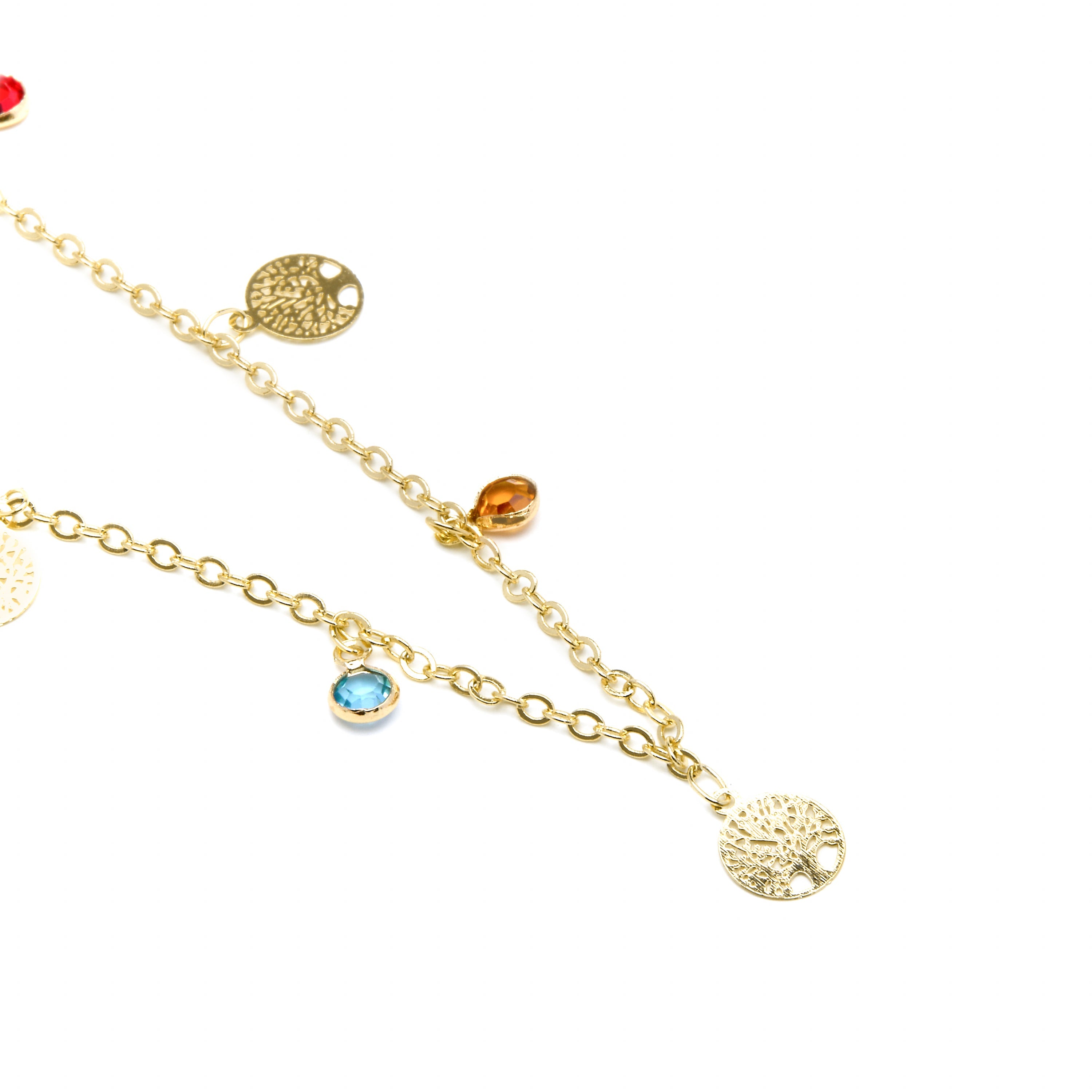 925 Sterling Silver and Multicolor Zirconia Necklace, 18k Yellow Gold Finish - Shapio