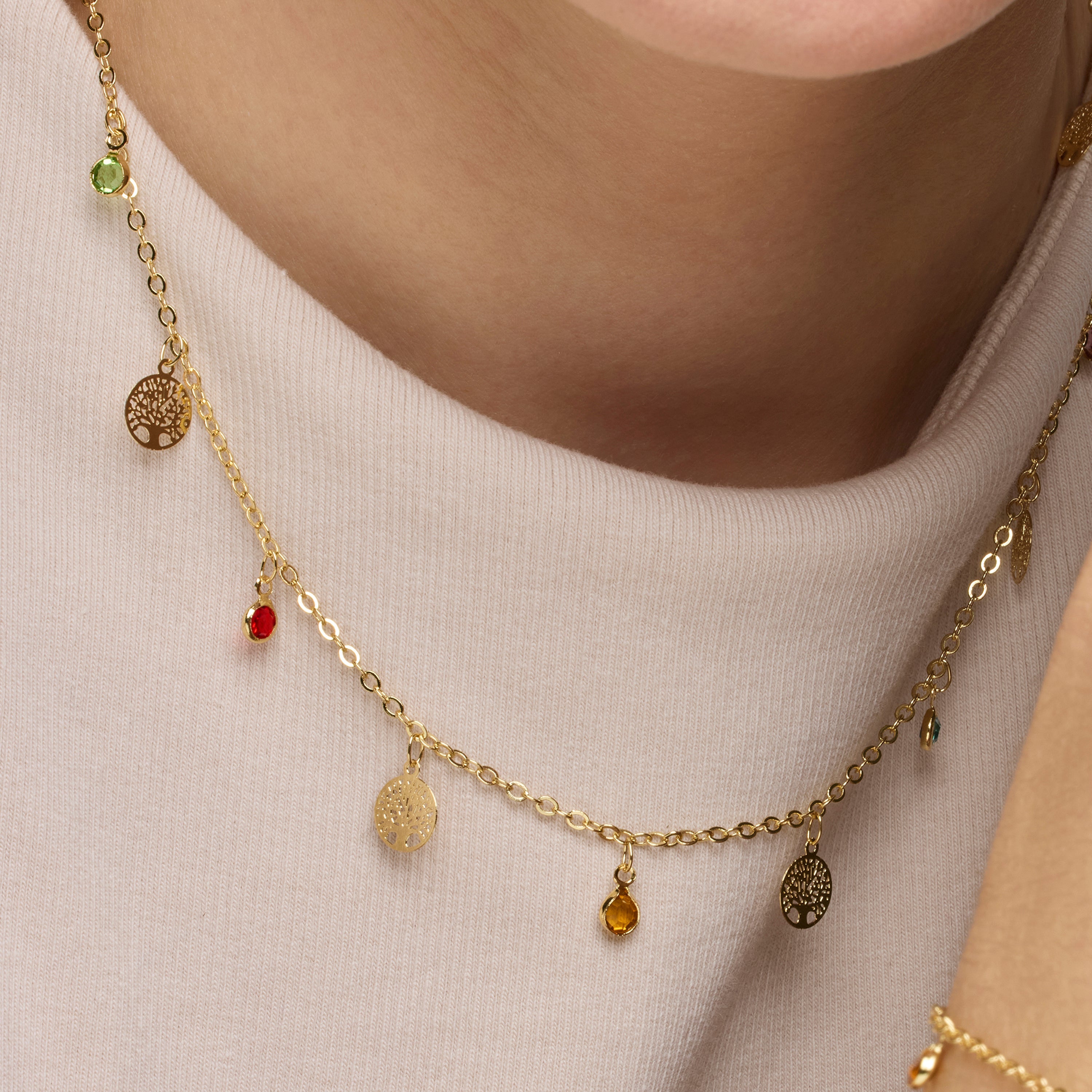 925 Sterling Silver and Multicolor Zirconia Necklace, 18k Yellow Gold Finish - Shapio