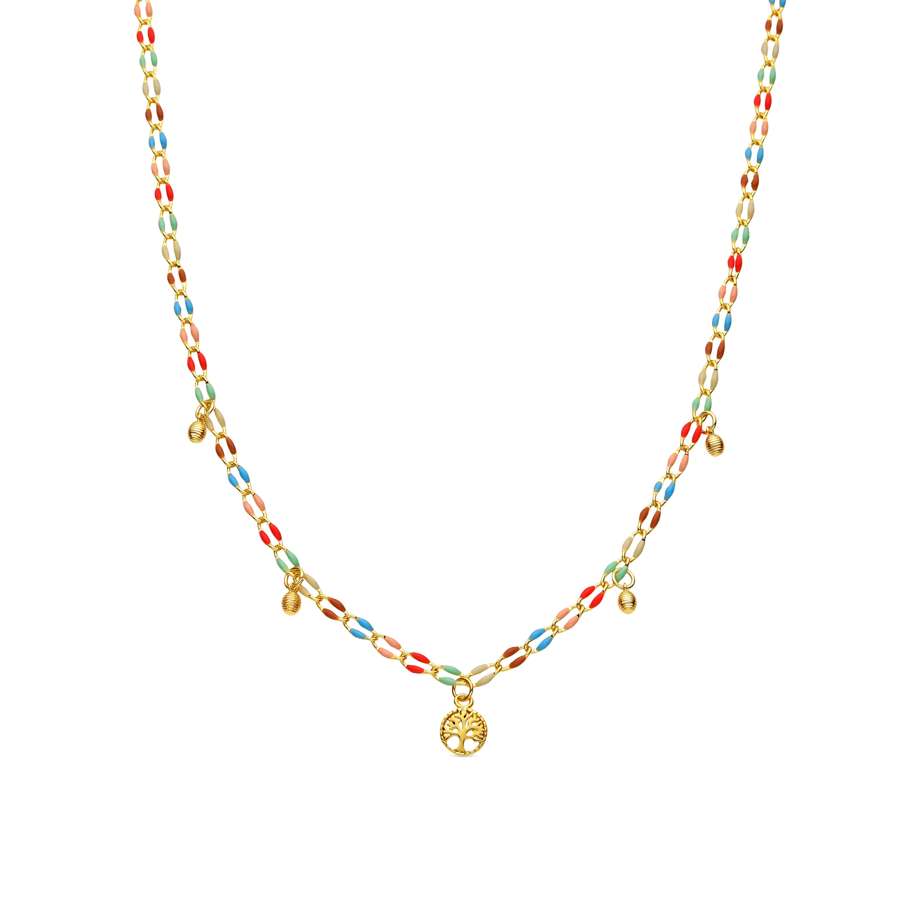925 Sterling Silver and Multicolor Lacquer Necklace with 18k Yellow Gold Finish - Ximue