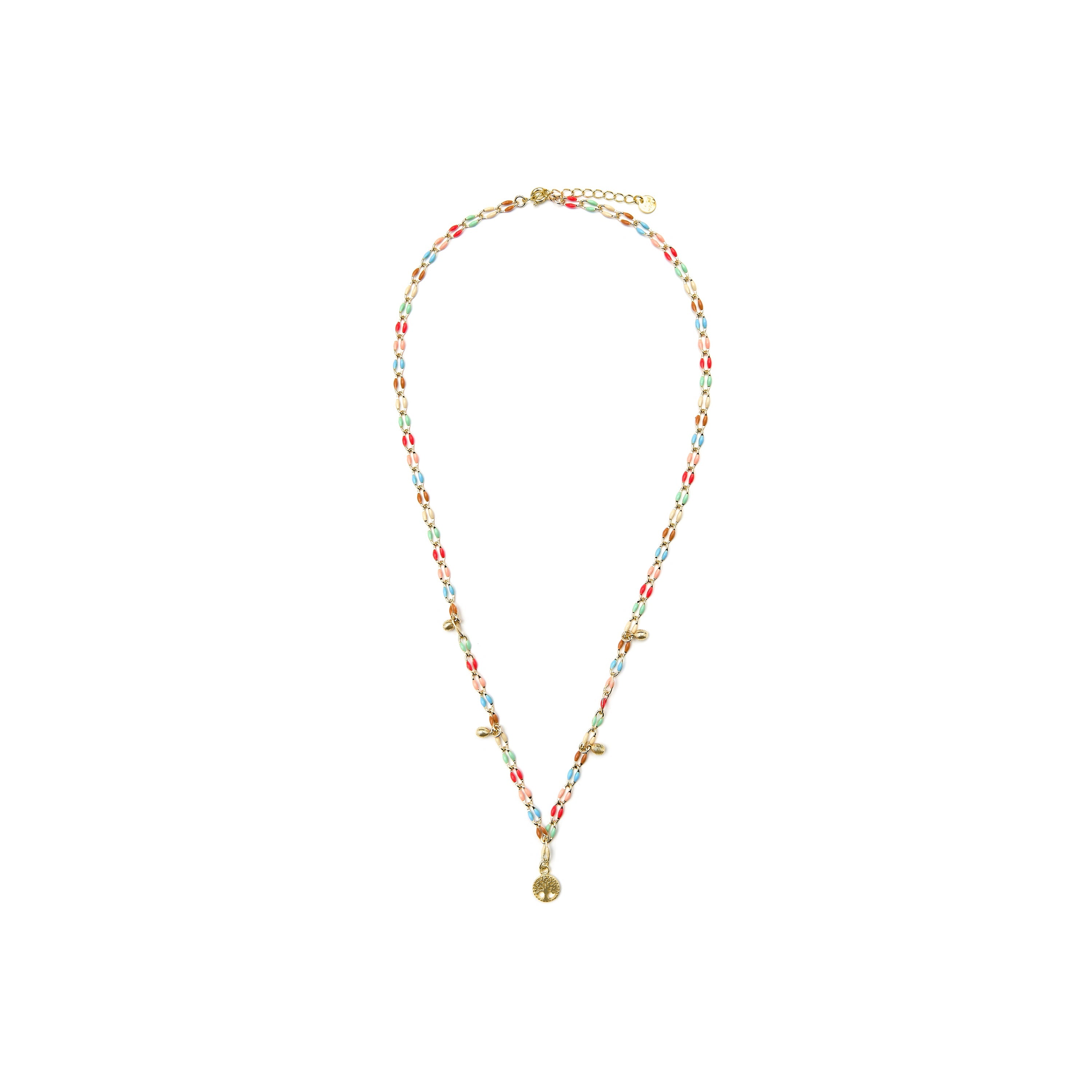925 Sterling Silver and Multicolor Lacquer Necklace with 18k Yellow Gold Finish - Ximue