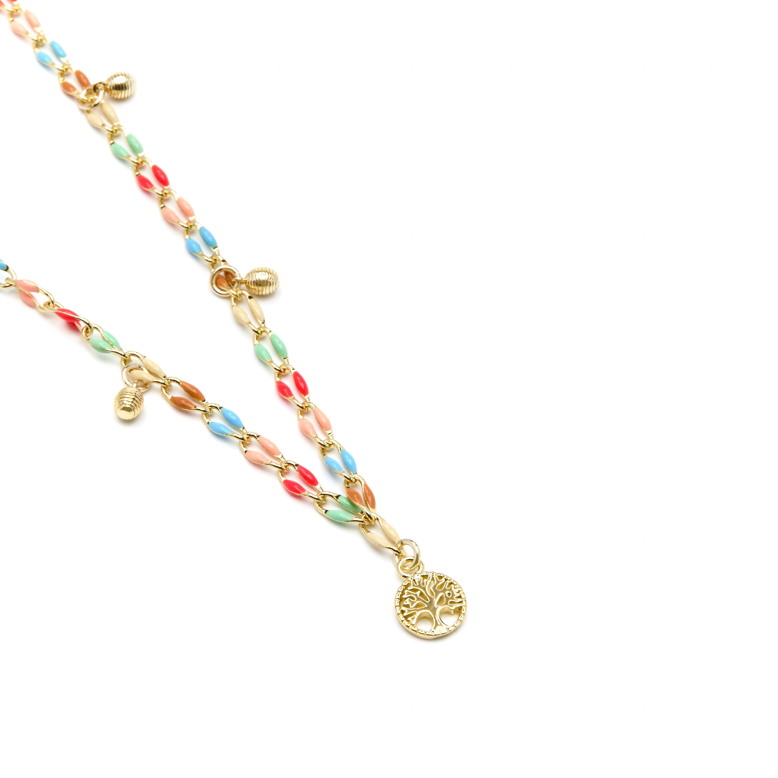 925 Sterling Silver and Multicolor Lacquer Necklace with 18k Yellow Gold Finish - Ximue