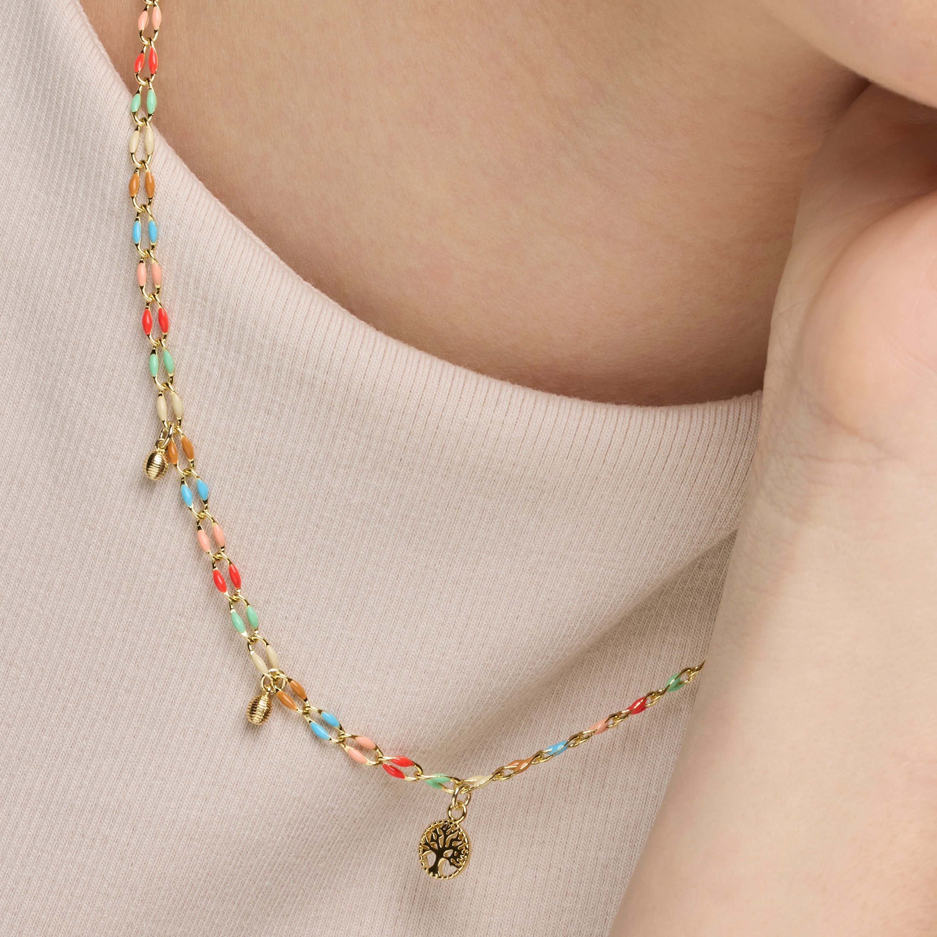 925 Sterling Silver and Multicolor Lacquer Necklace with 18k Yellow Gold Finish - Ximue