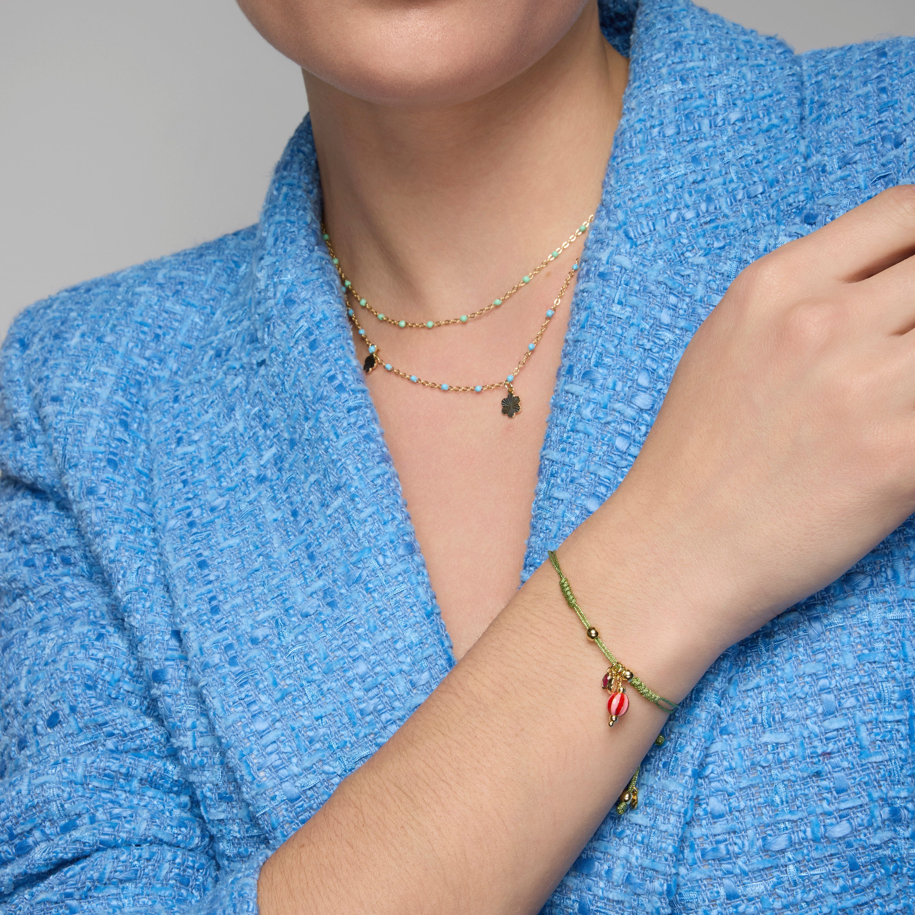925 Sterling Silver and Blue Lacquer Necklace with 18k Yellow Gold Finish - Lilith