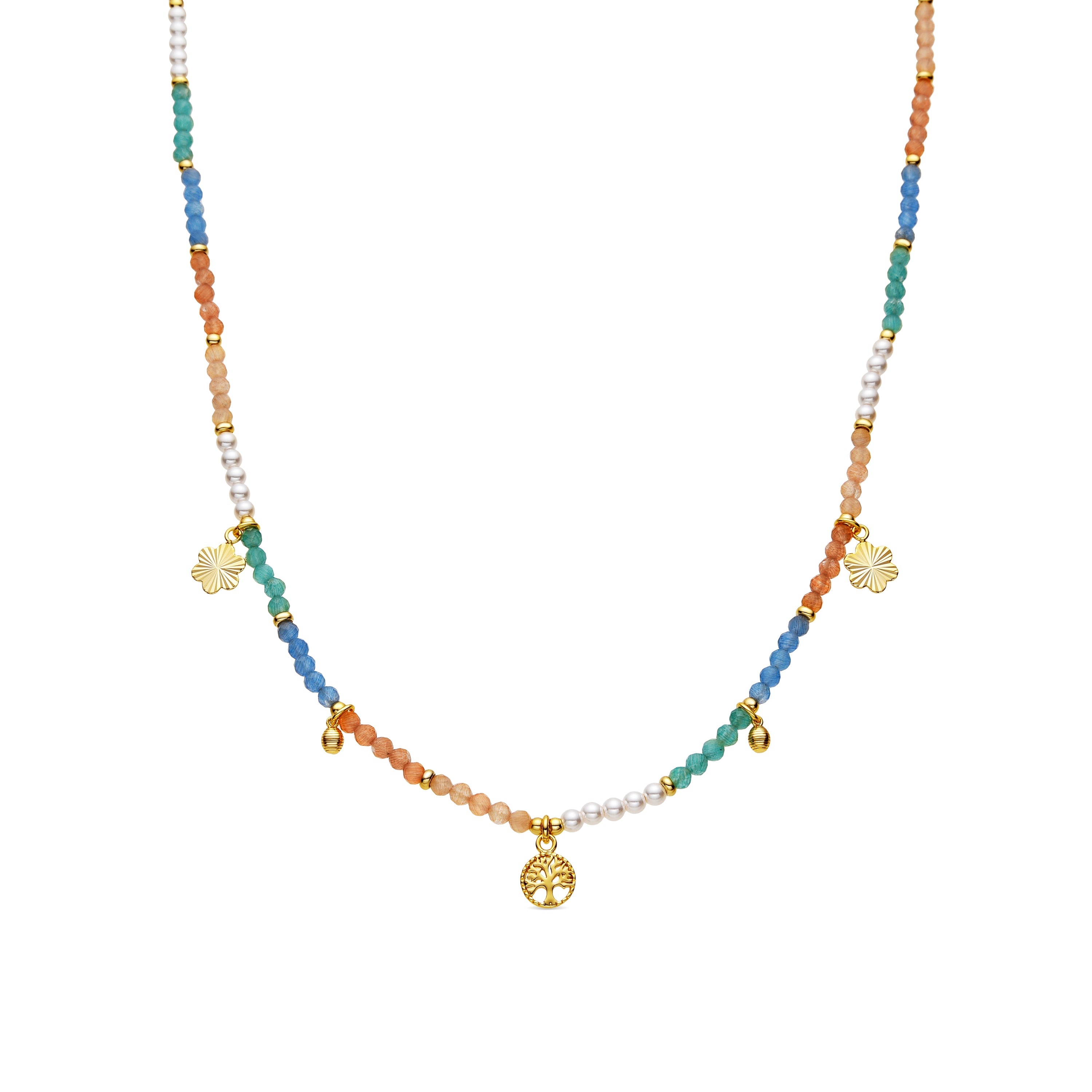 925 Sterling Silver and Multicolor Crystal Necklace with 18k Yellow Gold Finish - Kedril