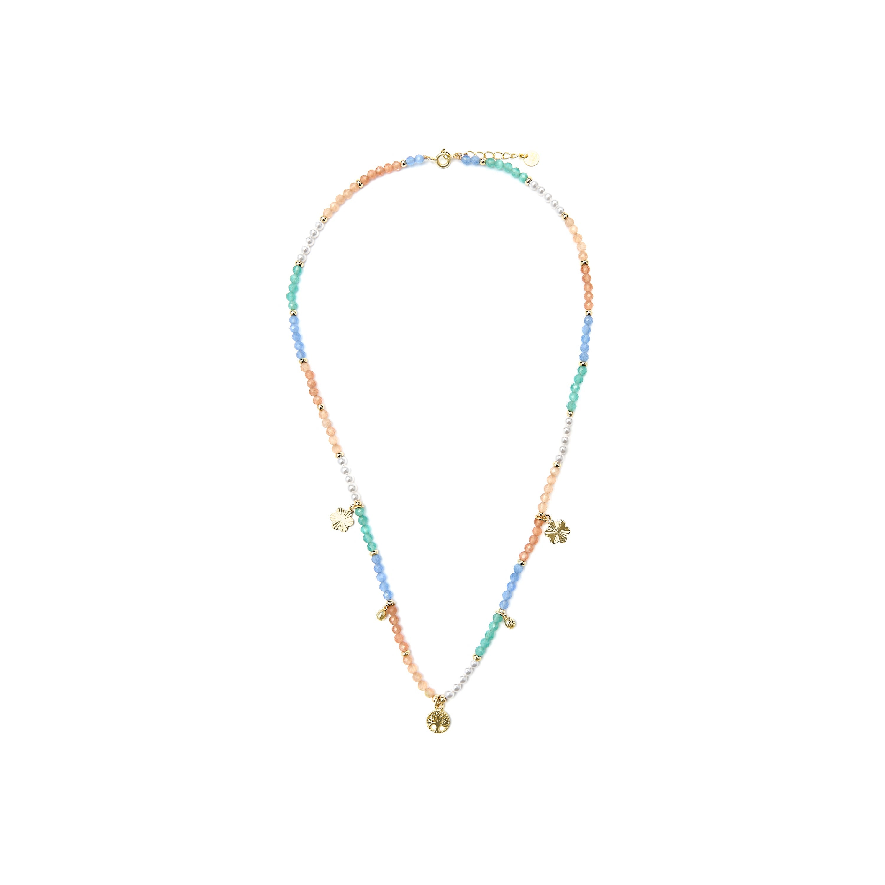 925 Sterling Silver and Multicolor Crystal Necklace with 18k Yellow Gold Finish - Kedril