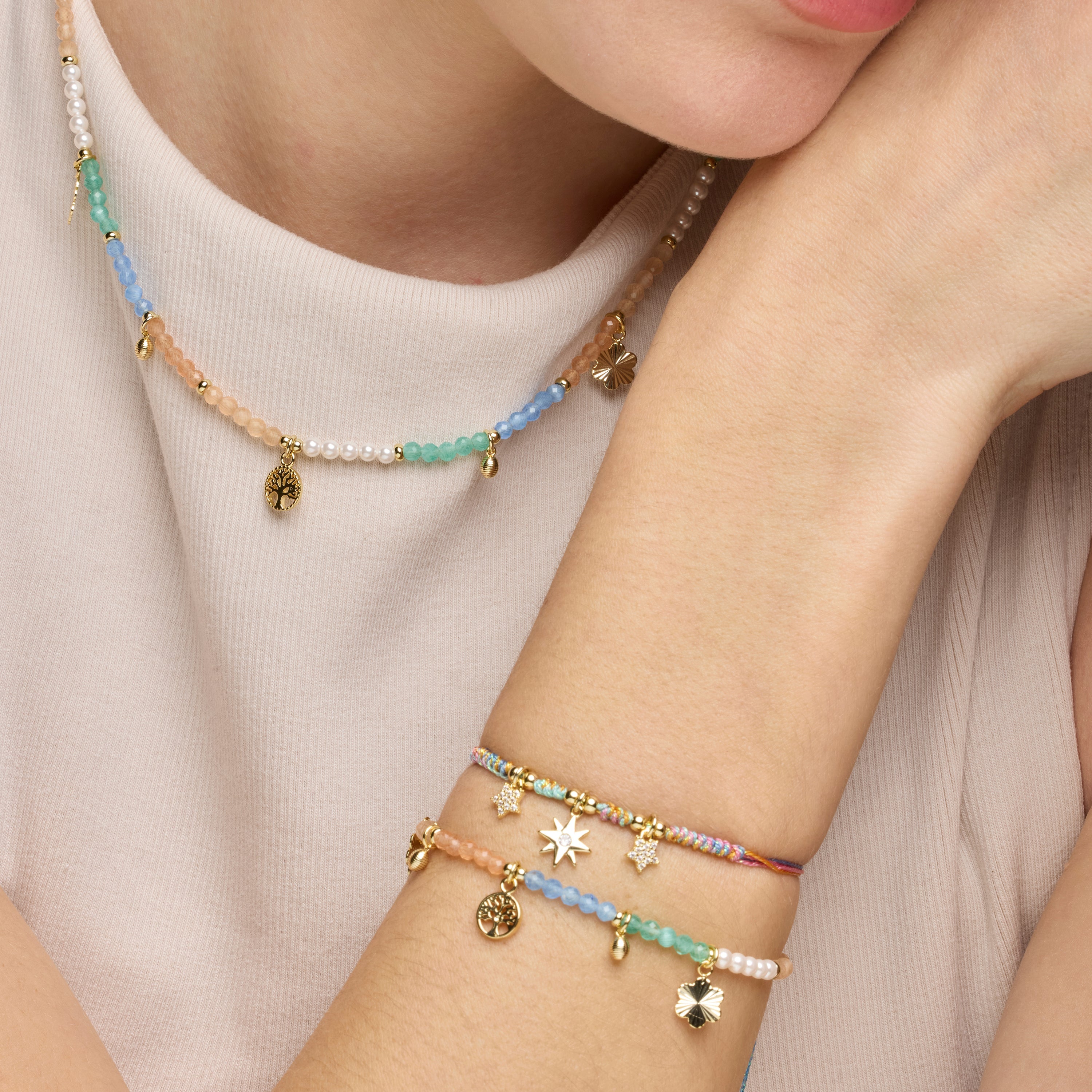 925 Sterling Silver and Multicolor Crystal Necklace with 18k Yellow Gold Finish - Kedril