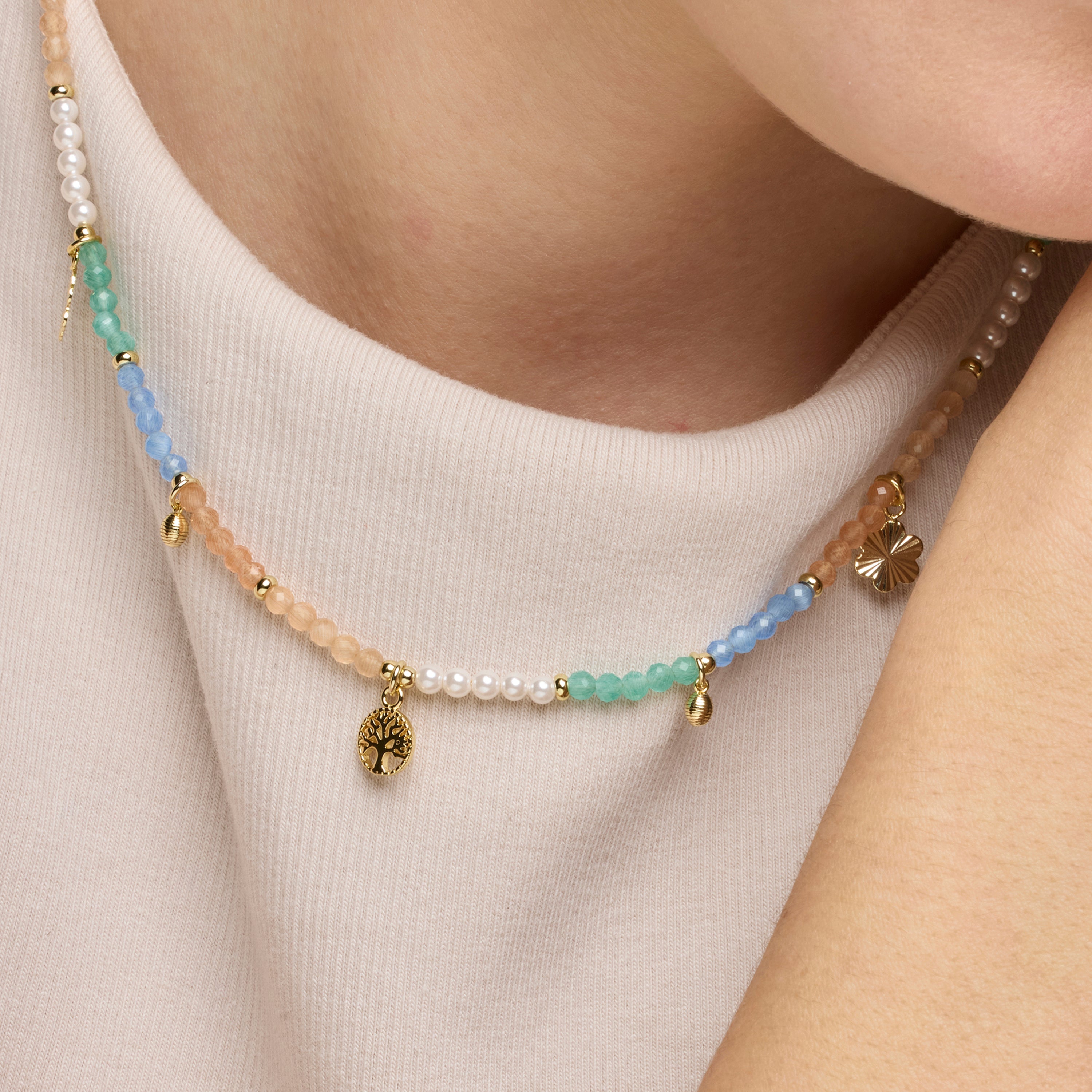 925 Sterling Silver and Multicolor Crystal Necklace with 18k Yellow Gold Finish - Kedril