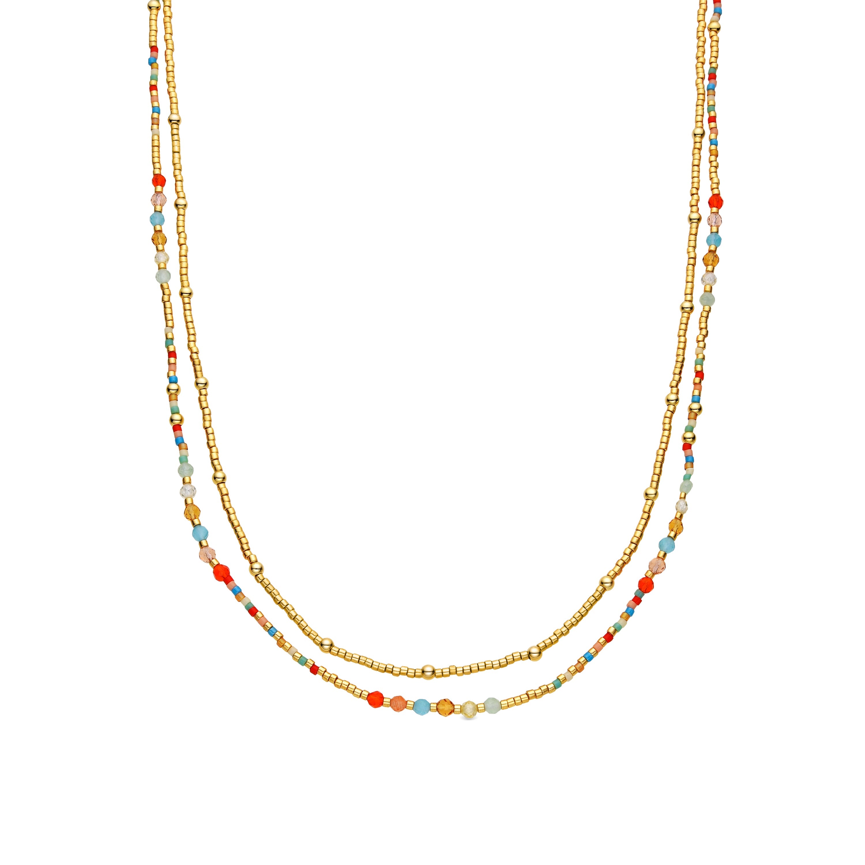 925 Sterling Silver and Multicolor Crystal Necklace, 18k Yellow Gold Finish - Guth