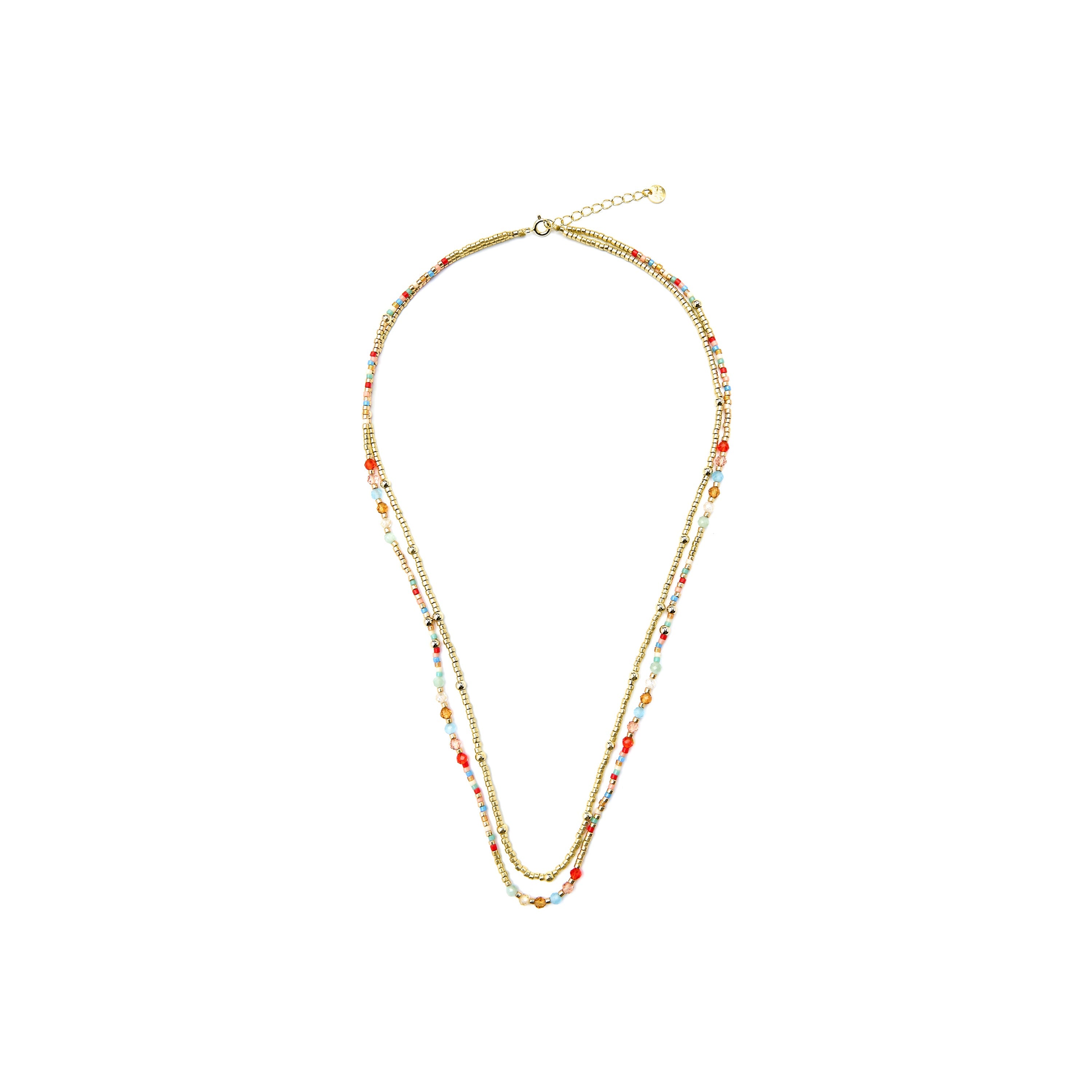 925 Sterling Silver and Multicolor Crystal Necklace, 18k Yellow Gold Finish - Guth