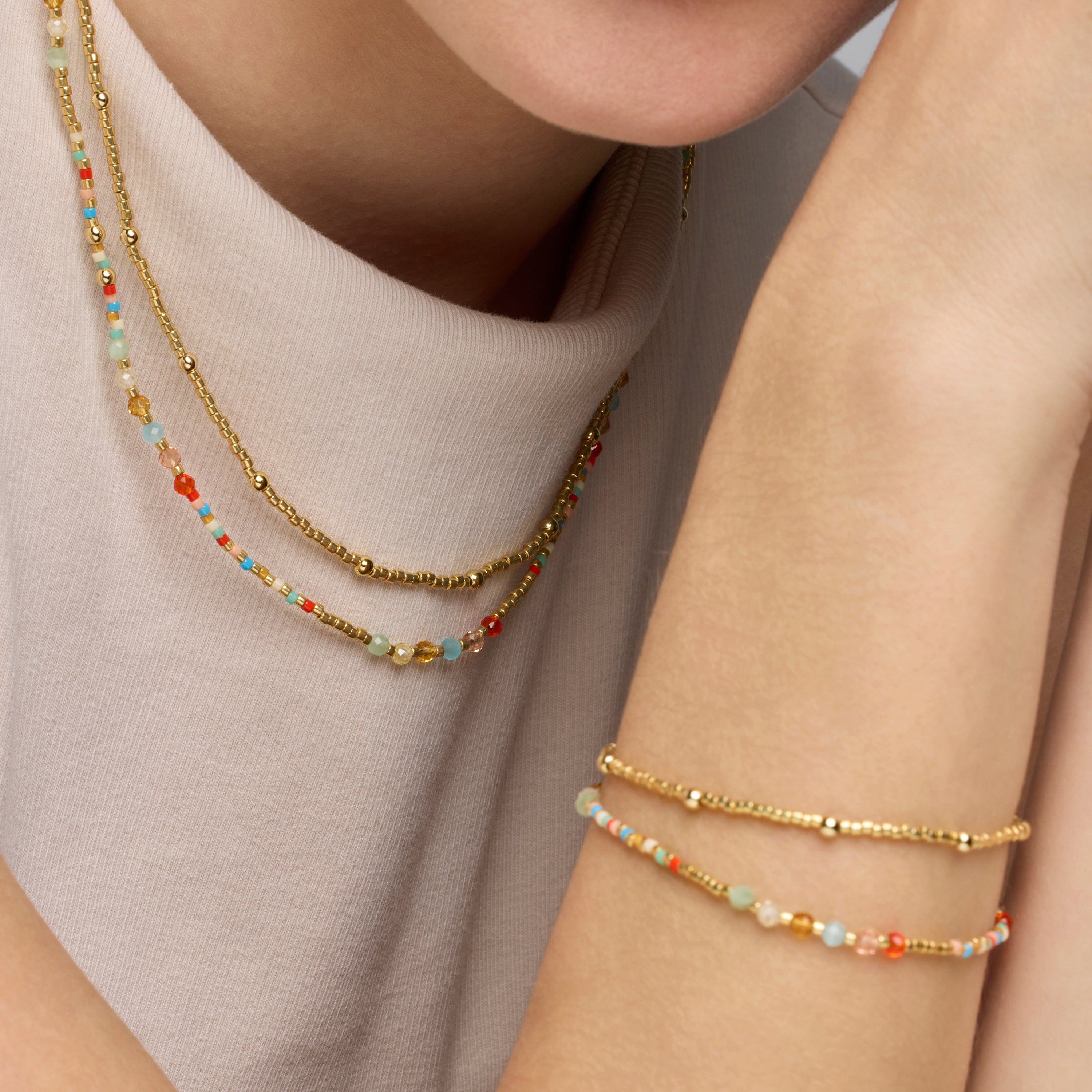 925 Sterling Silver and Multicolor Crystal Necklace, 18k Yellow Gold Finish - Guth