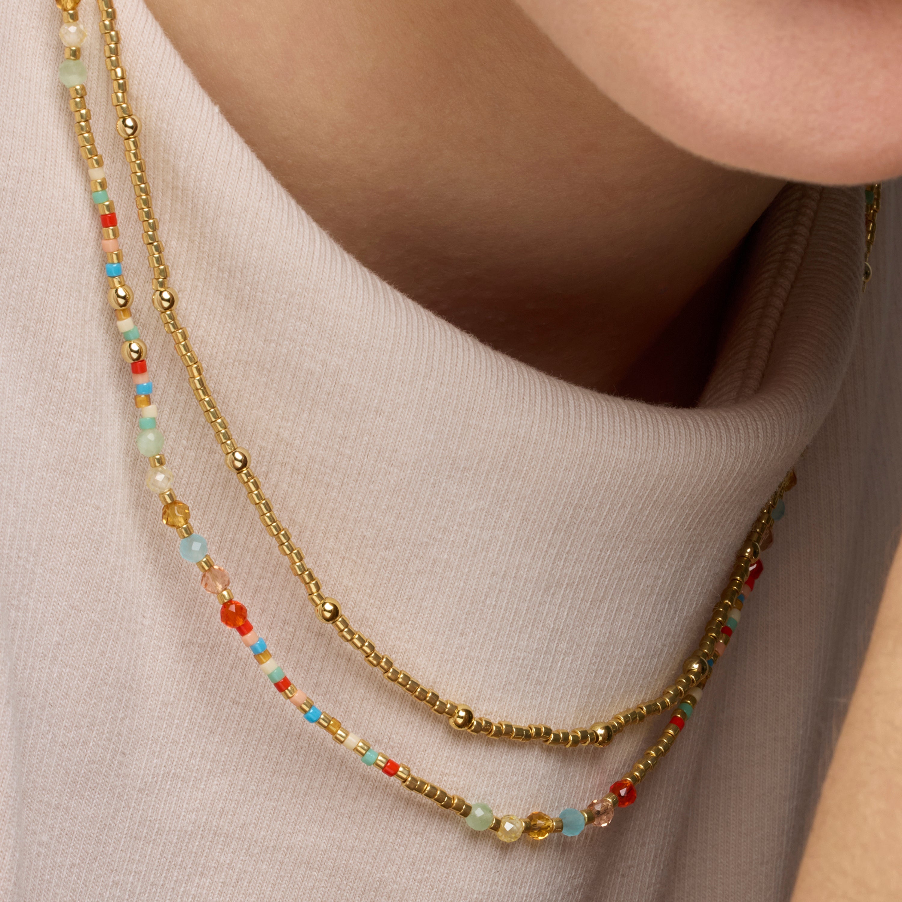 925 Sterling Silver and Multicolor Crystal Necklace, 18k Yellow Gold Finish - Guth