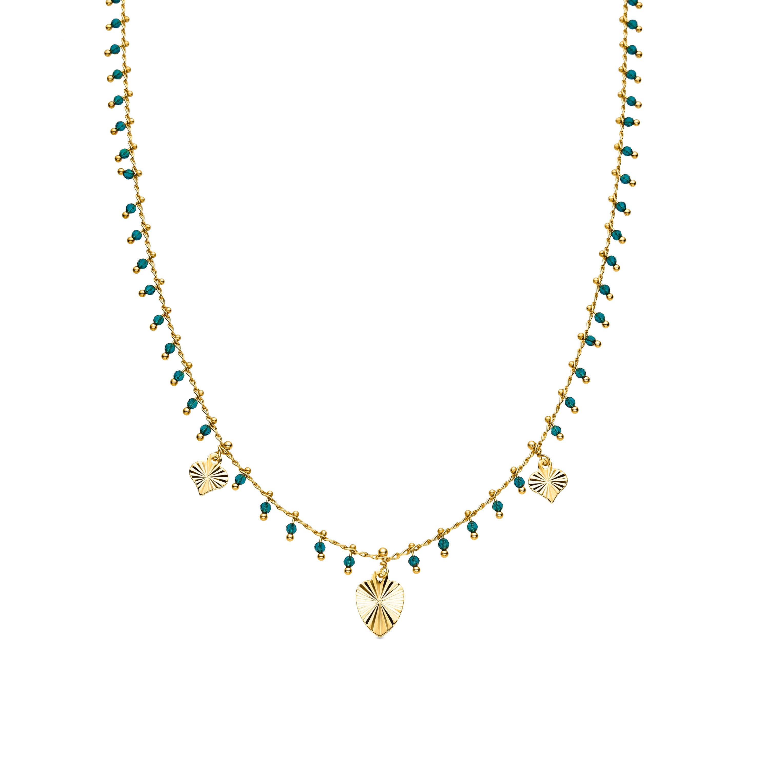 925 Sterling Silver and Green Crystal Necklace with 18k Yellow Gold Finish - Dadrec