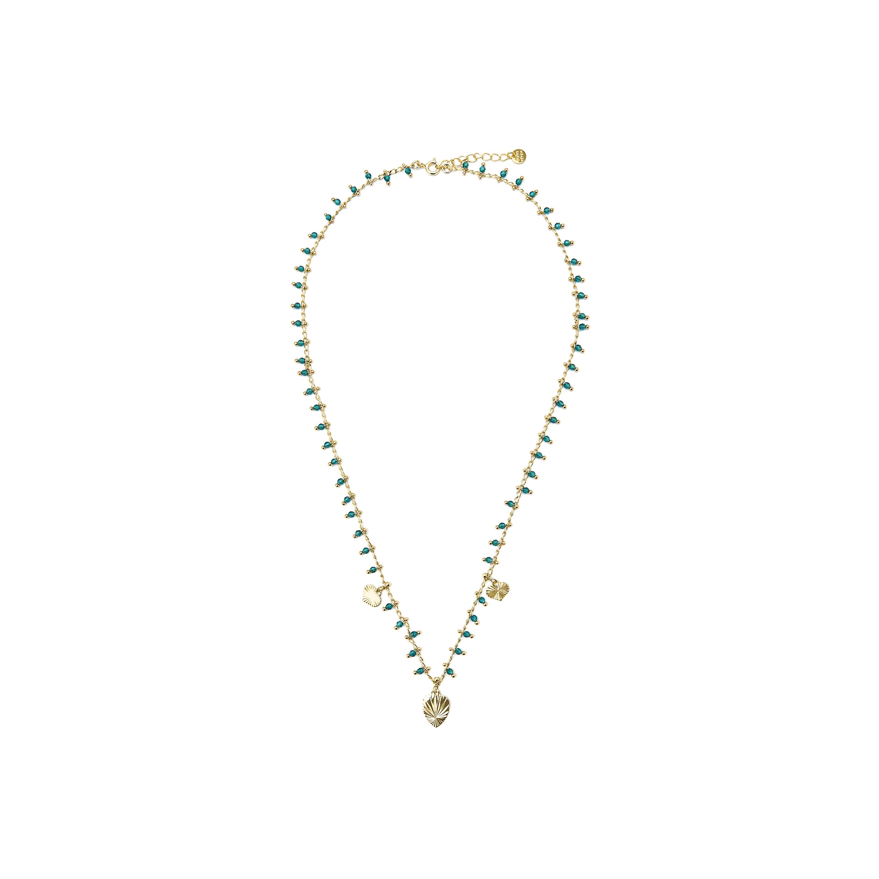 925 Sterling Silver and Green Crystal Necklace with 18k Yellow Gold Finish - Dadrec