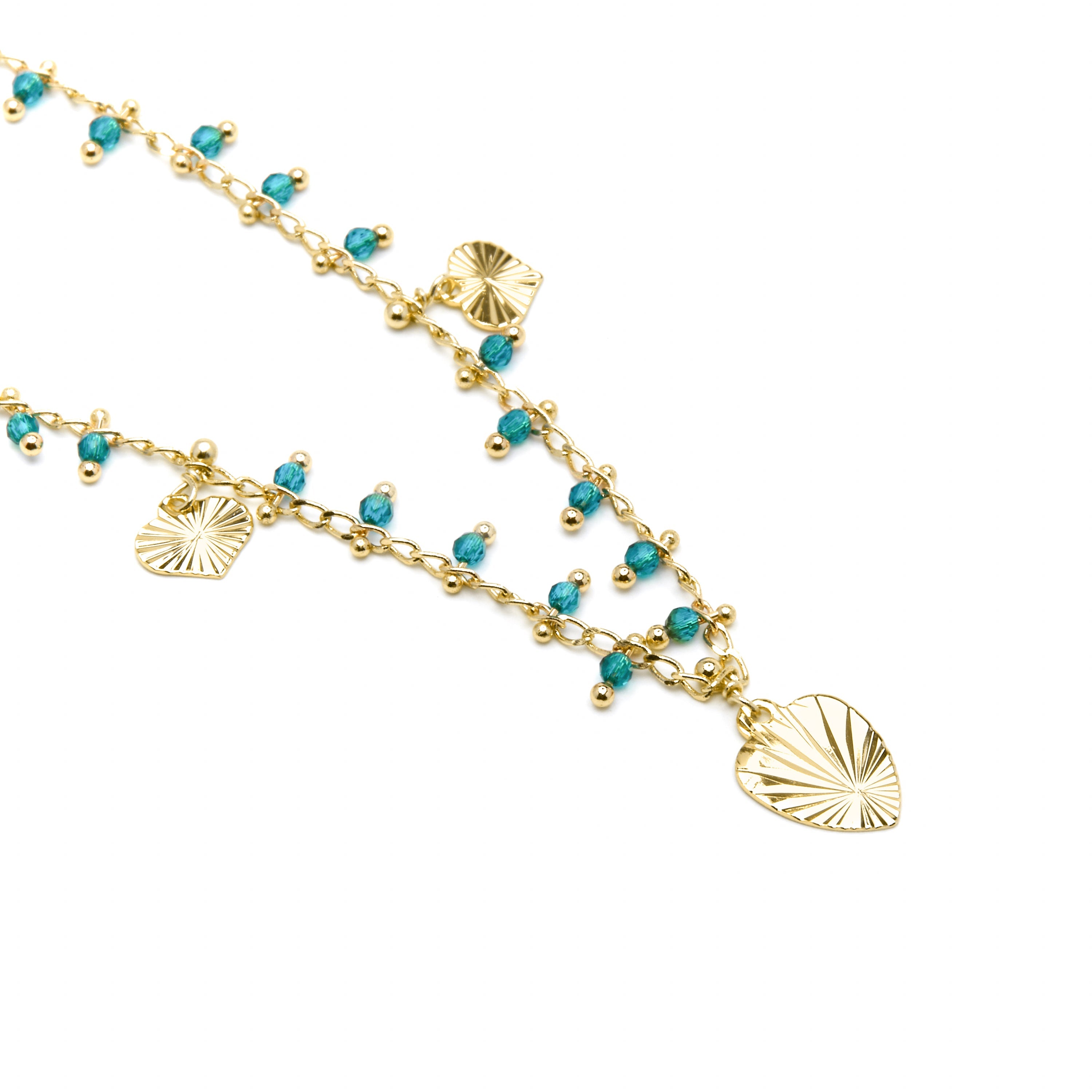 925 Sterling Silver and Green Crystal Necklace with 18k Yellow Gold Finish - Dadrec