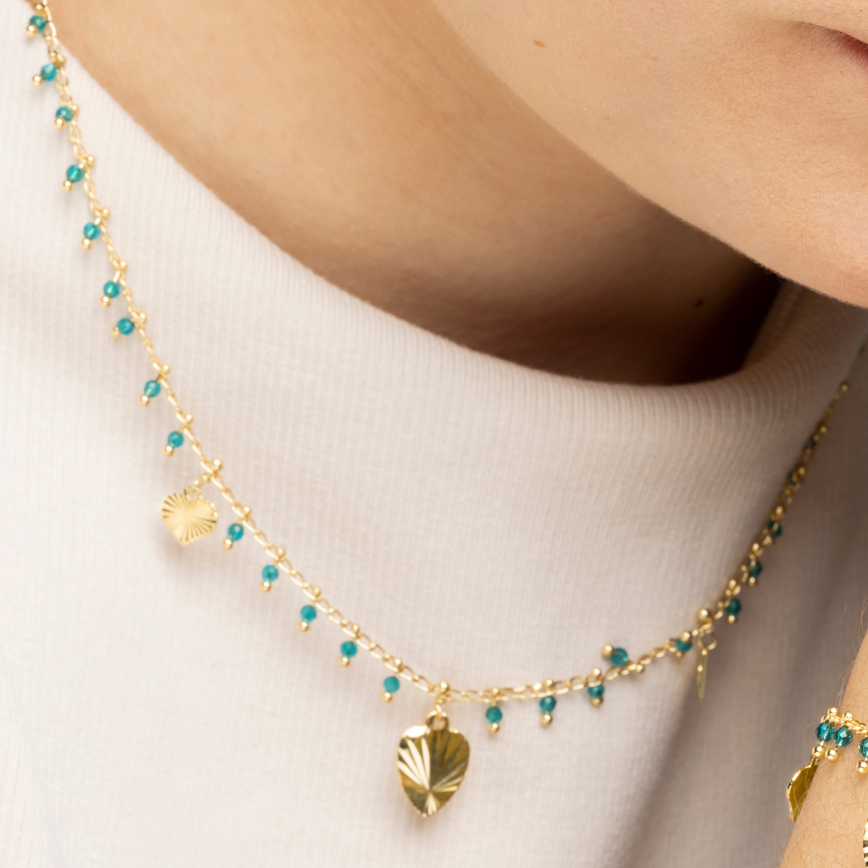 925 Sterling Silver and Green Crystal Necklace with 18k Yellow Gold Finish - Dadrec