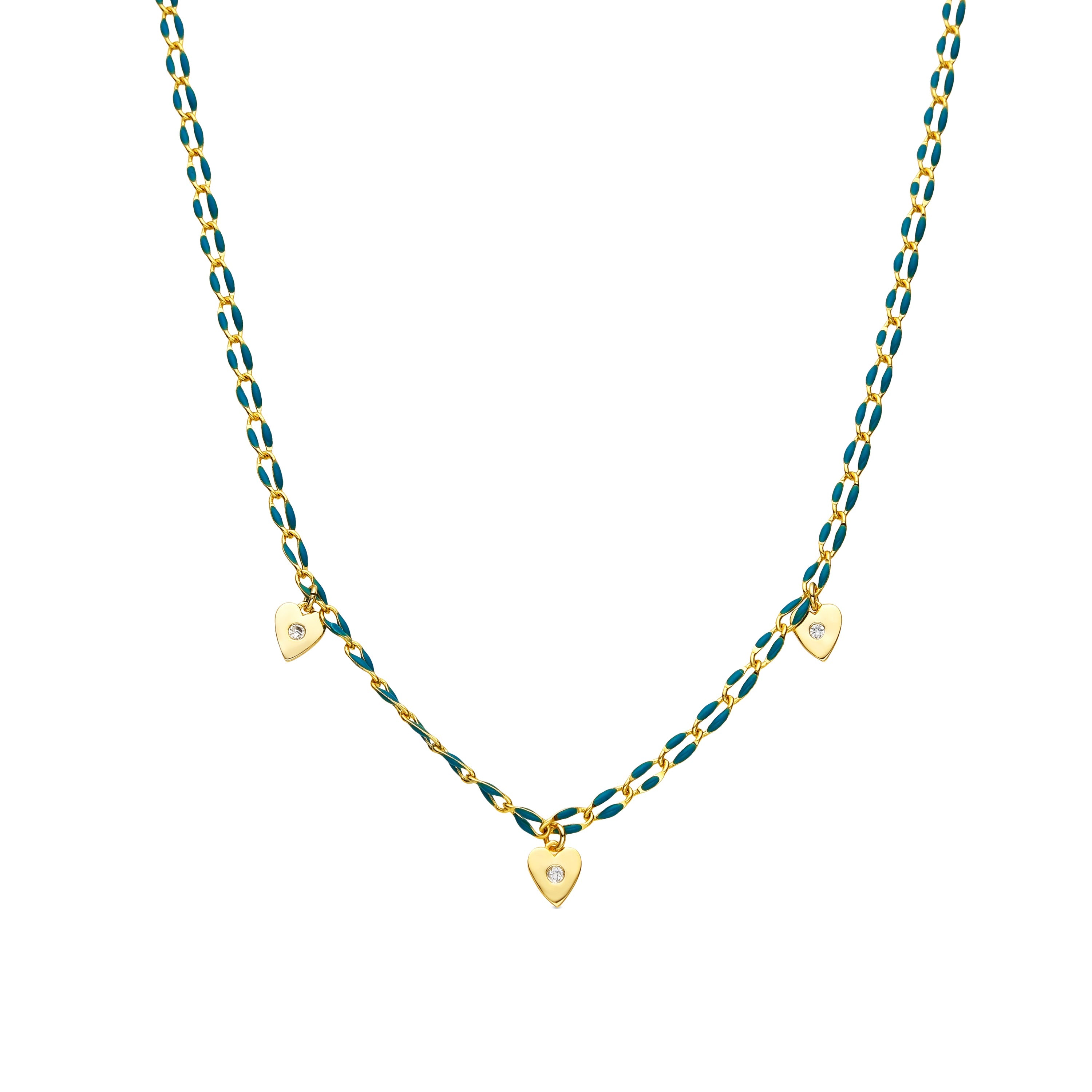 925 Sterling Silver and Blue Lacquer Necklace with 18k Yellow Gold Finish - Drukya