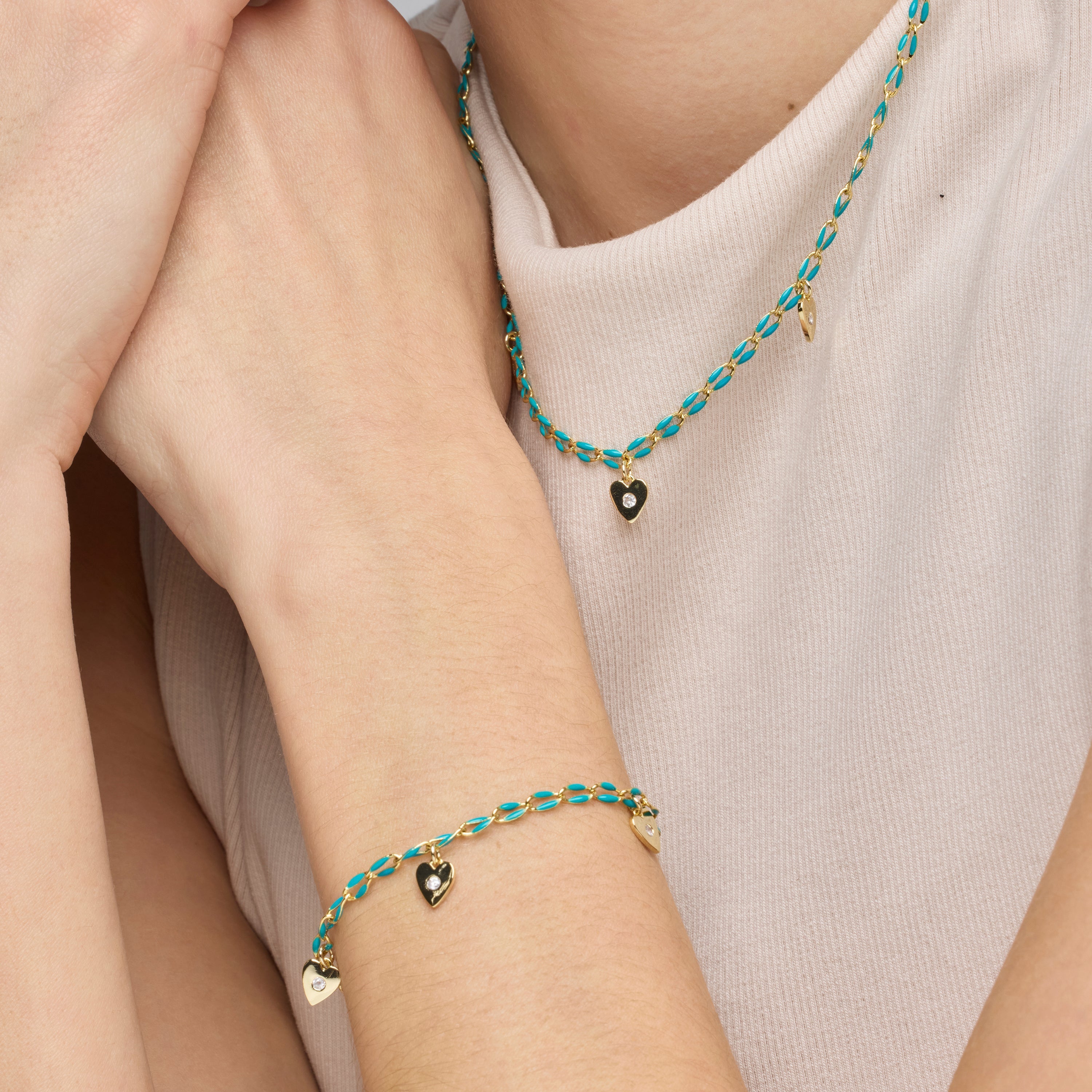 925 Sterling Silver and Blue Lacquer Necklace with 18k Yellow Gold Finish - Drukya