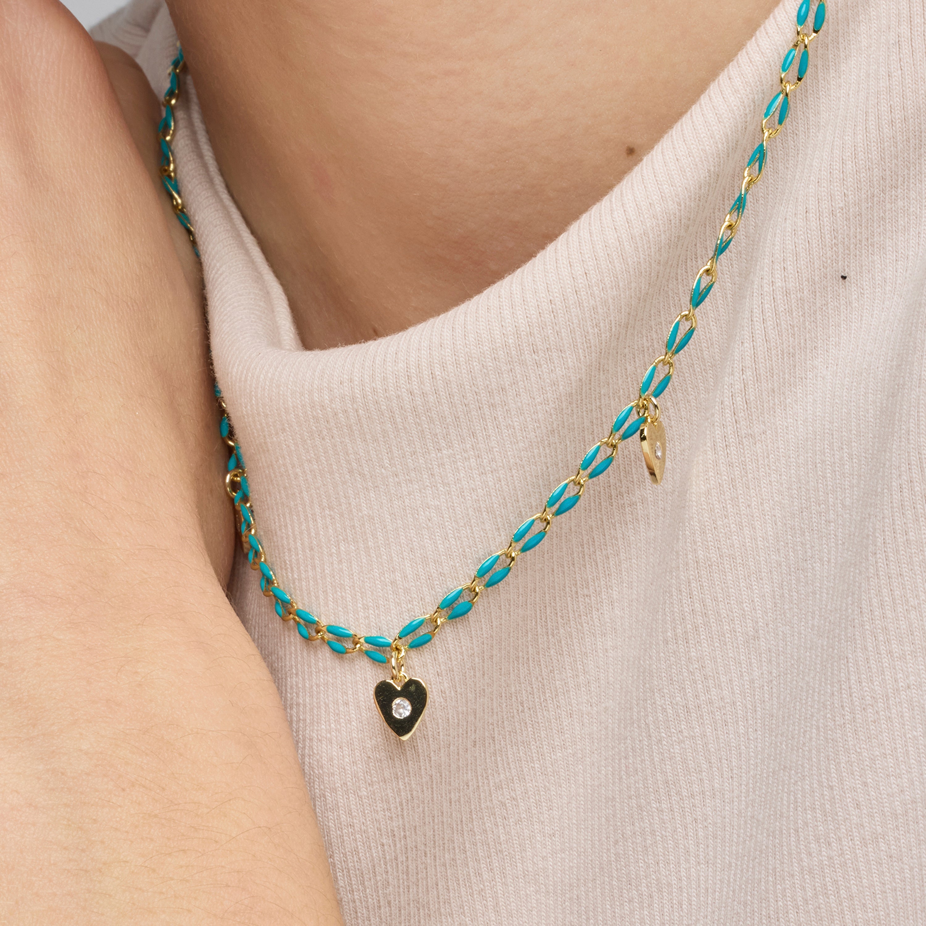 925 Sterling Silver and Blue Lacquer Necklace with 18k Yellow Gold Finish - Drukya