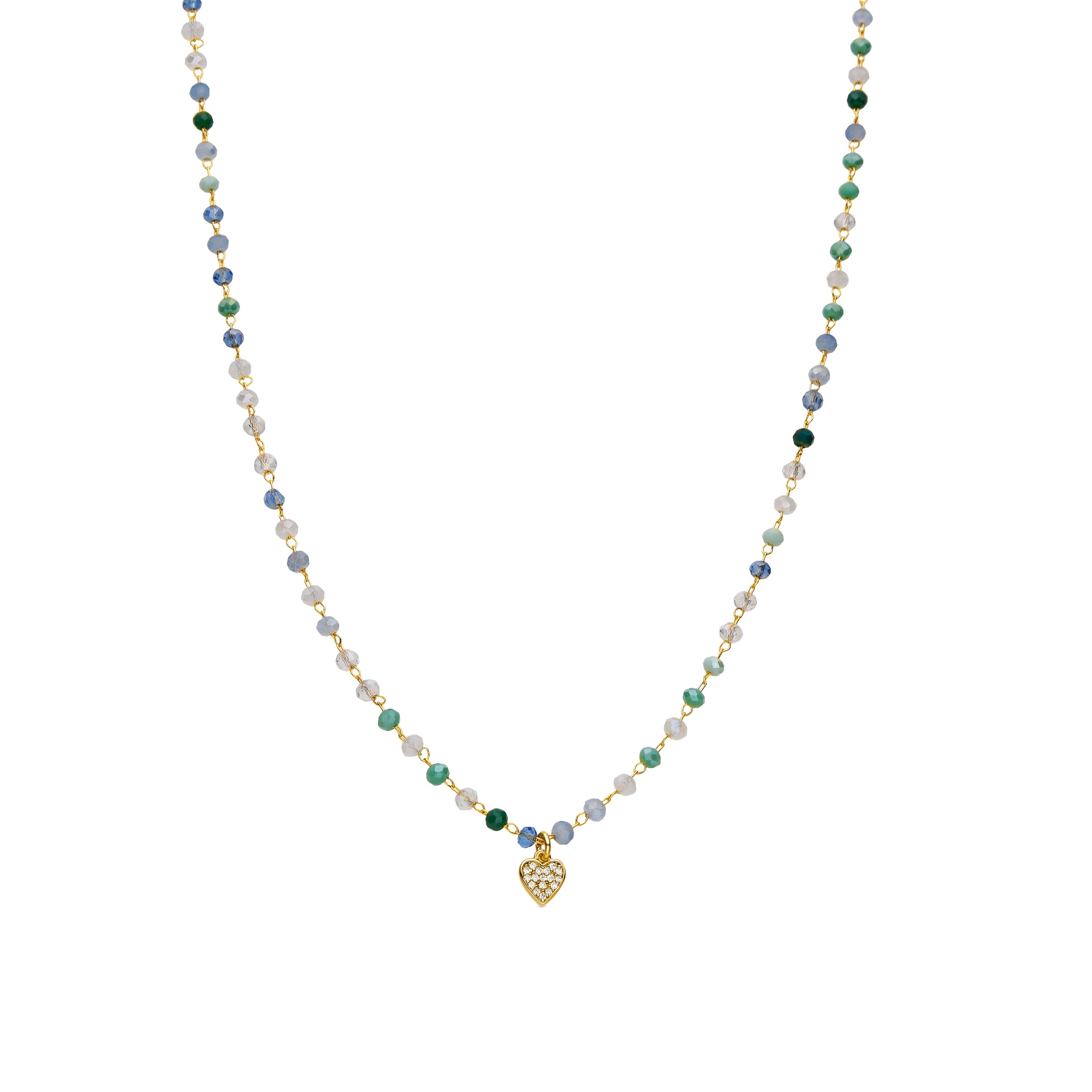 925 Sterling Silver and Multicolor Crystal Necklace, 18k Yellow Gold Finish - Caram
