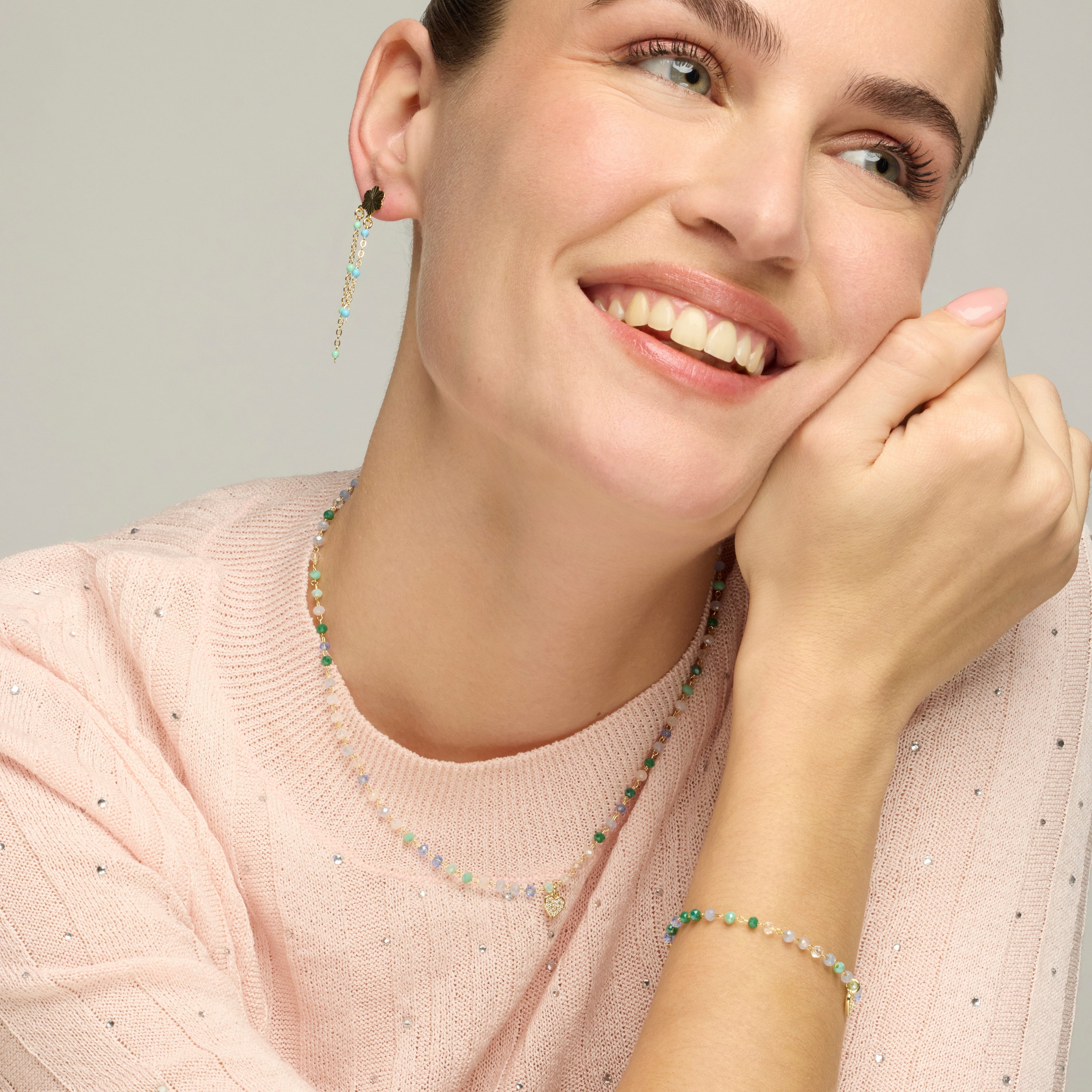925 Sterling Silver and Multicolor Crystal Necklace, 18k Yellow Gold Finish - Caram