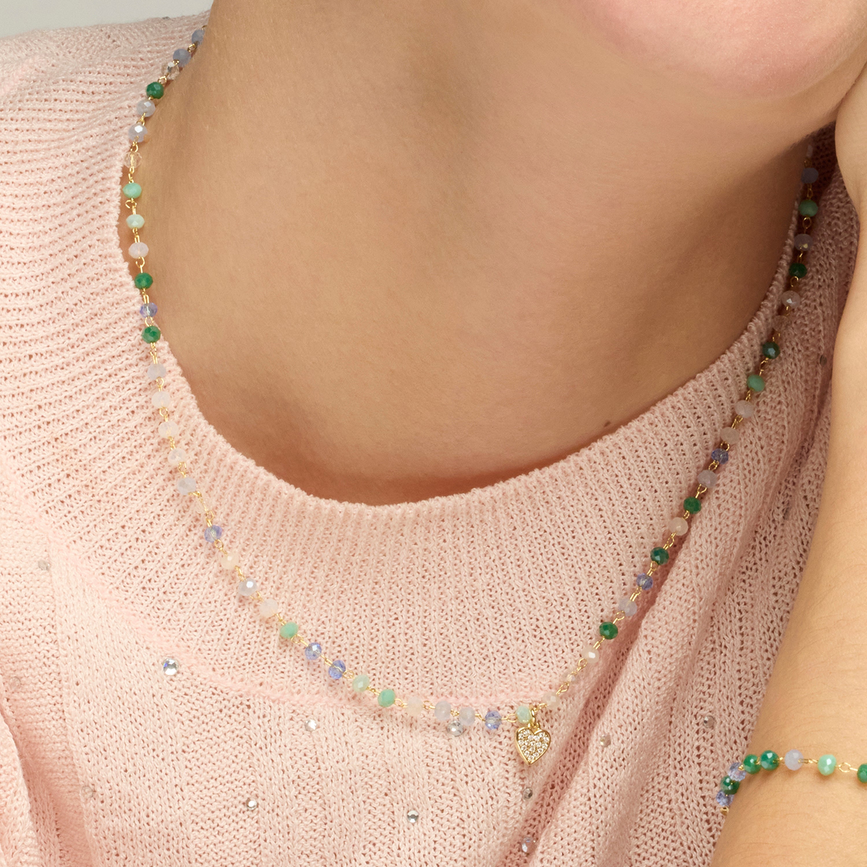 Colar em Prata 925 e Cristal Multicolorido com acabamento a ouro amarelo de 18k - Caram