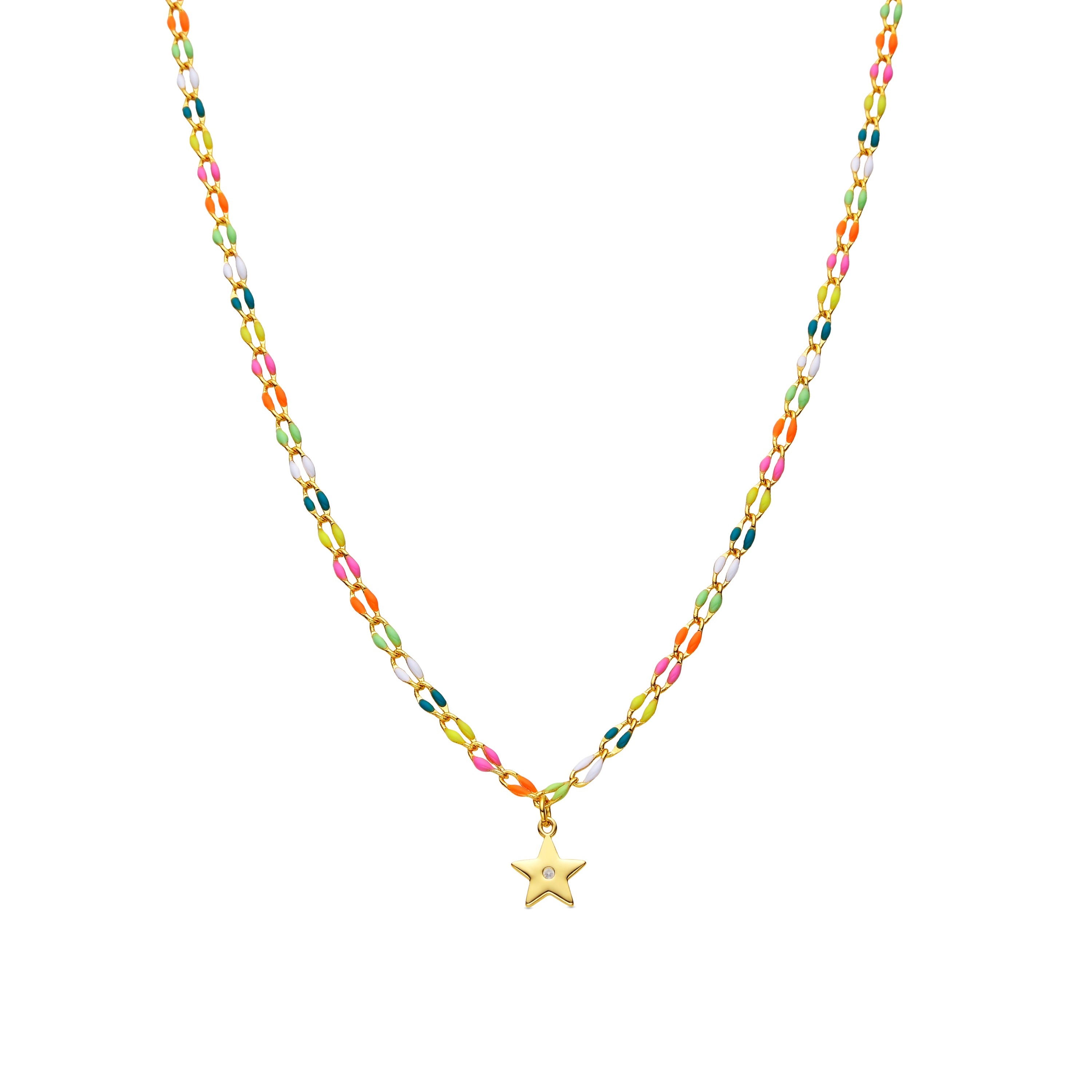 925 Sterling Silver and Multicolor Lacquer Necklace with 18k Yellow Gold Finish - Saukha