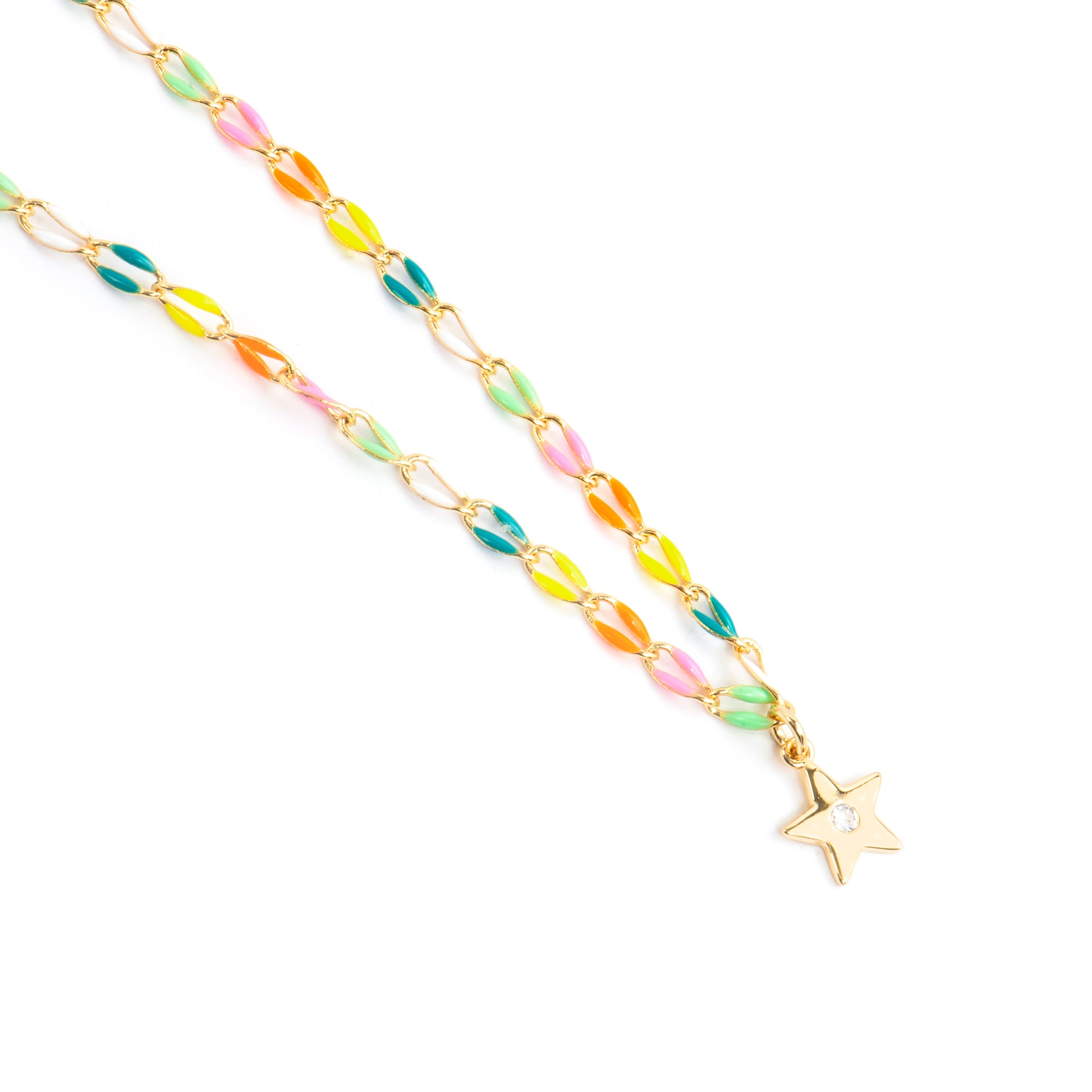 925 Sterling Silver and Multicolor Lacquer Necklace with 18k Yellow Gold Finish - Saukha