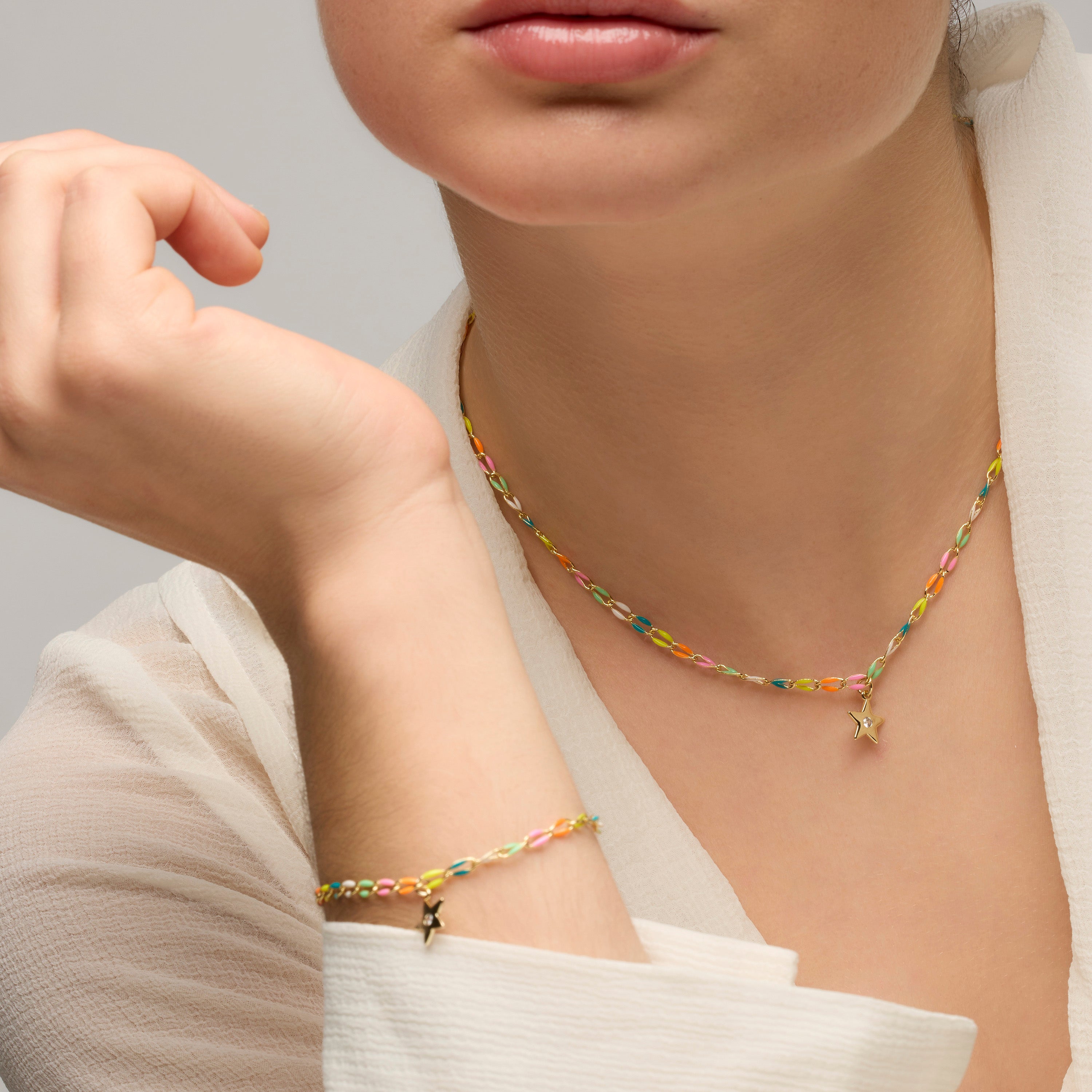925 Sterling Silver and Multicolor Lacquer Necklace with 18k Yellow Gold Finish - Saukha