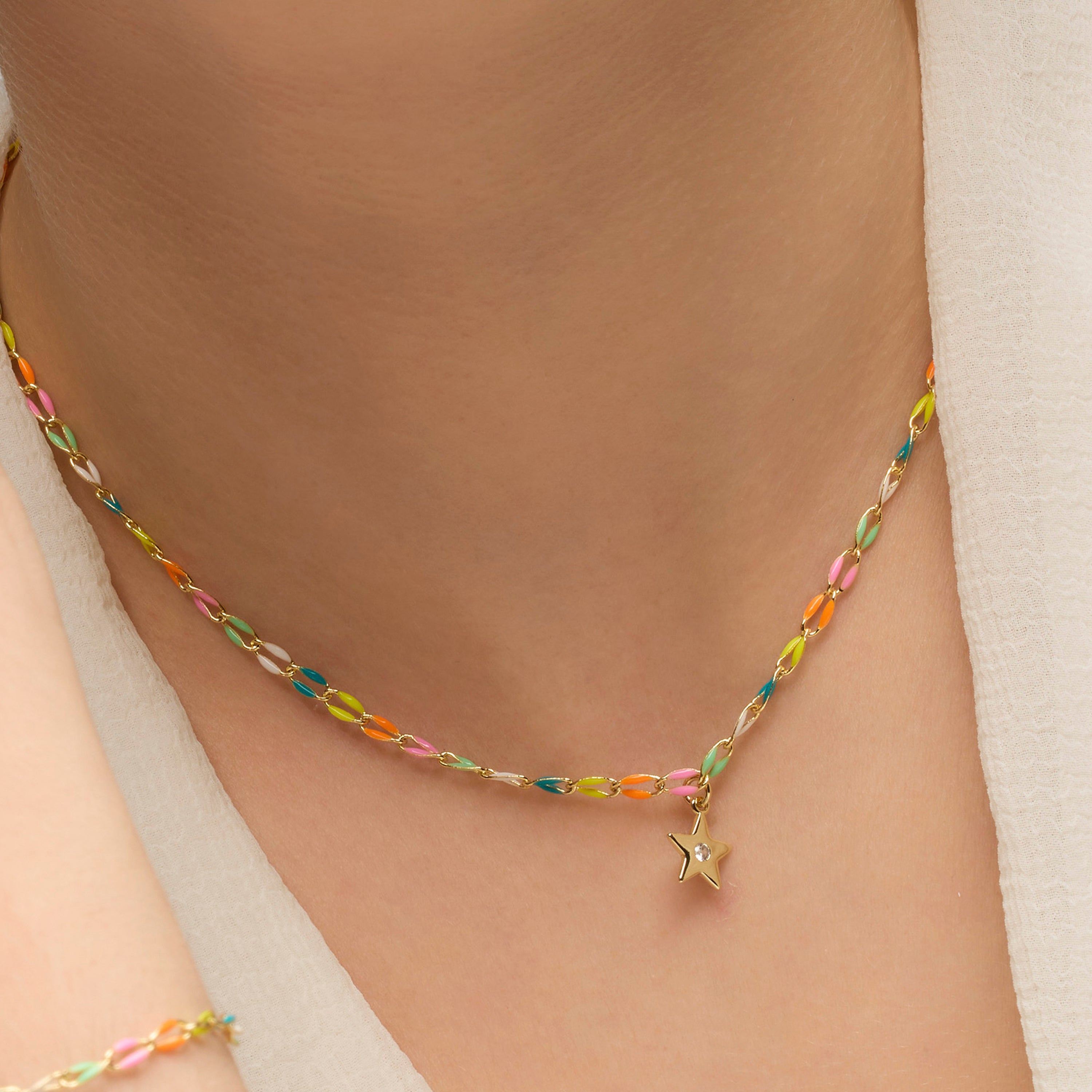 925 Sterling Silver and Multicolor Lacquer Necklace with 18k Yellow Gold Finish - Saukha