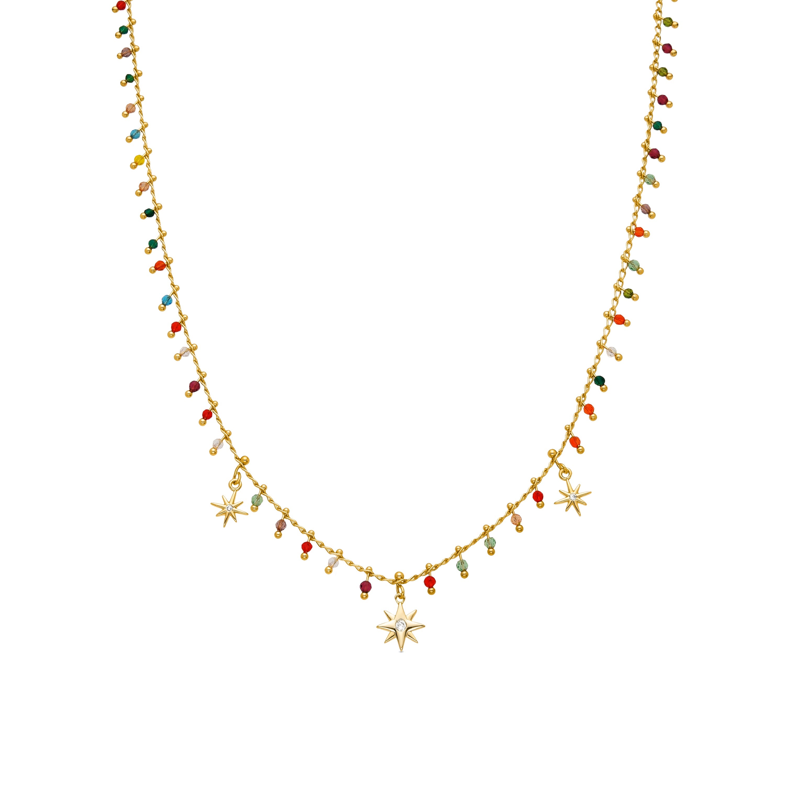 925 Sterling Silver and Multicolor Crystal Necklace with 18k Yellow Gold Finish - Huin