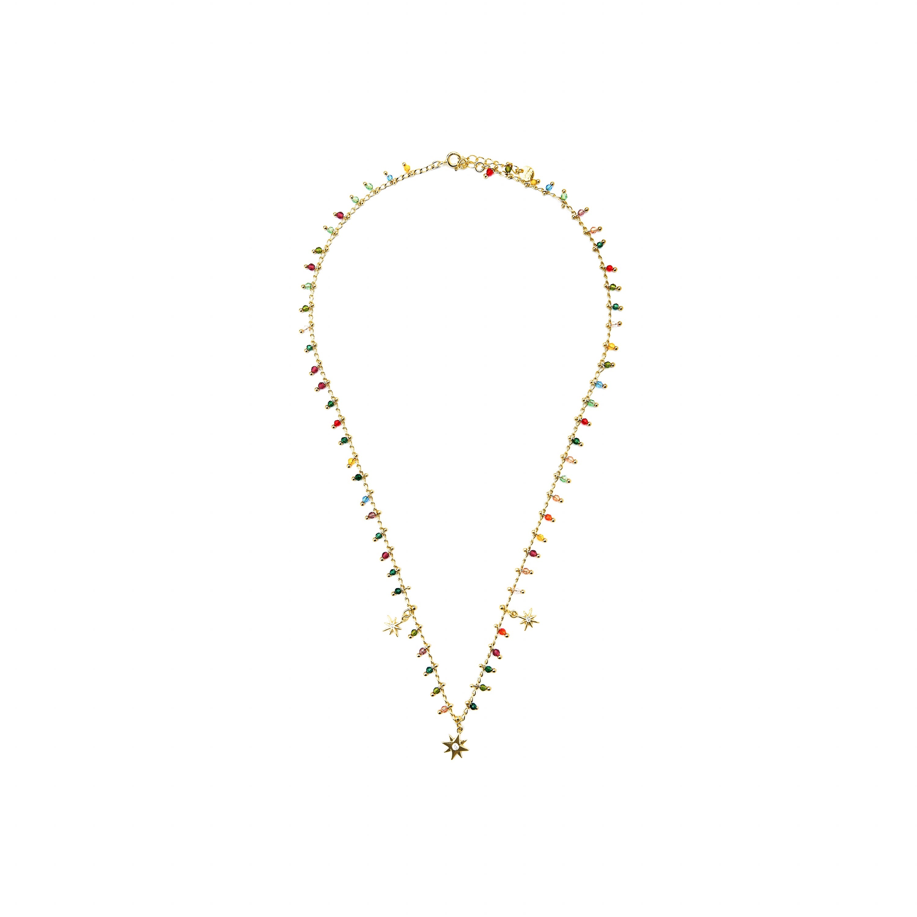 925 Sterling Silver and Multicolor Crystal Necklace with 18k Yellow Gold Finish - Huin