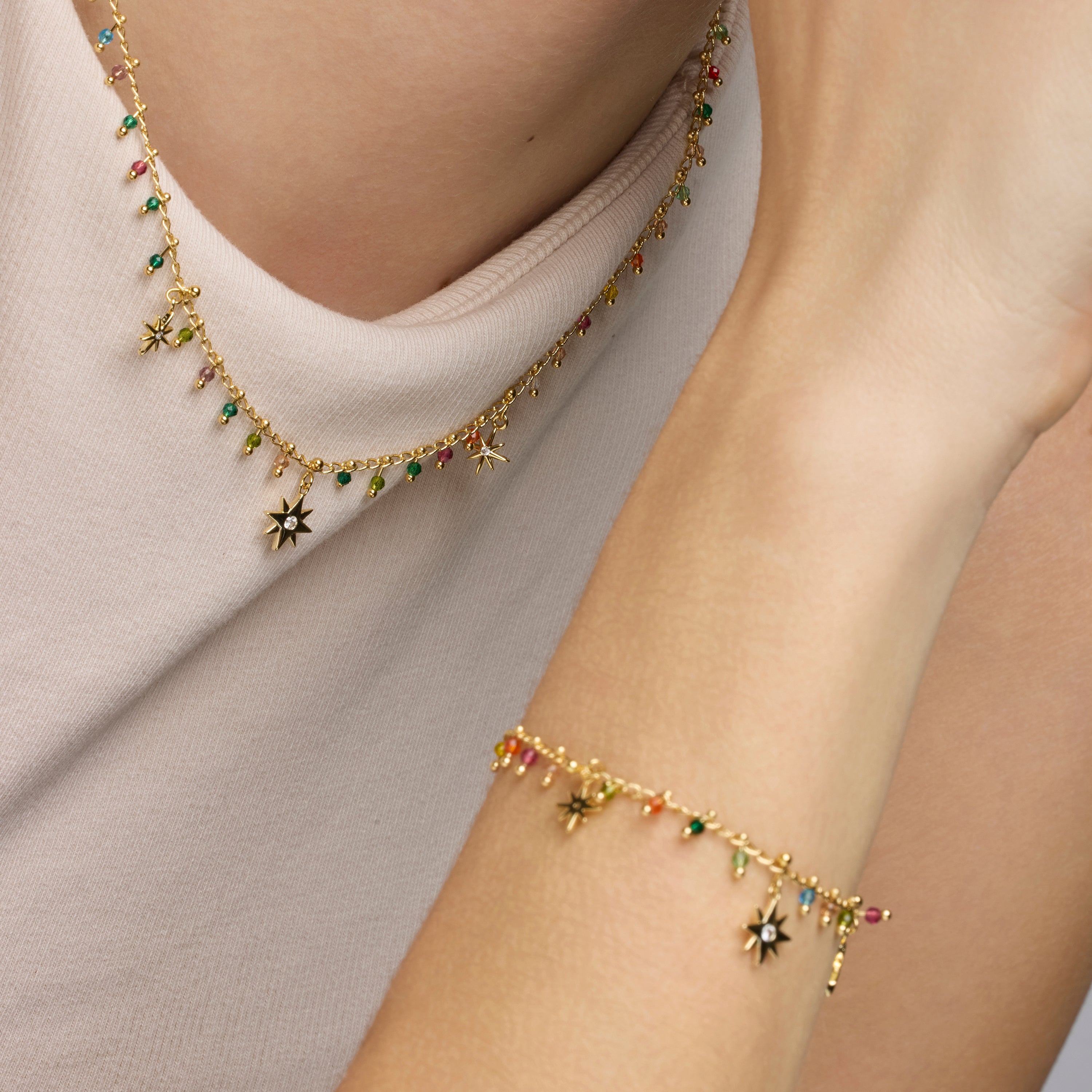 925 Sterling Silver and Multicolor Crystal Necklace with 18k Yellow Gold Finish - Huin