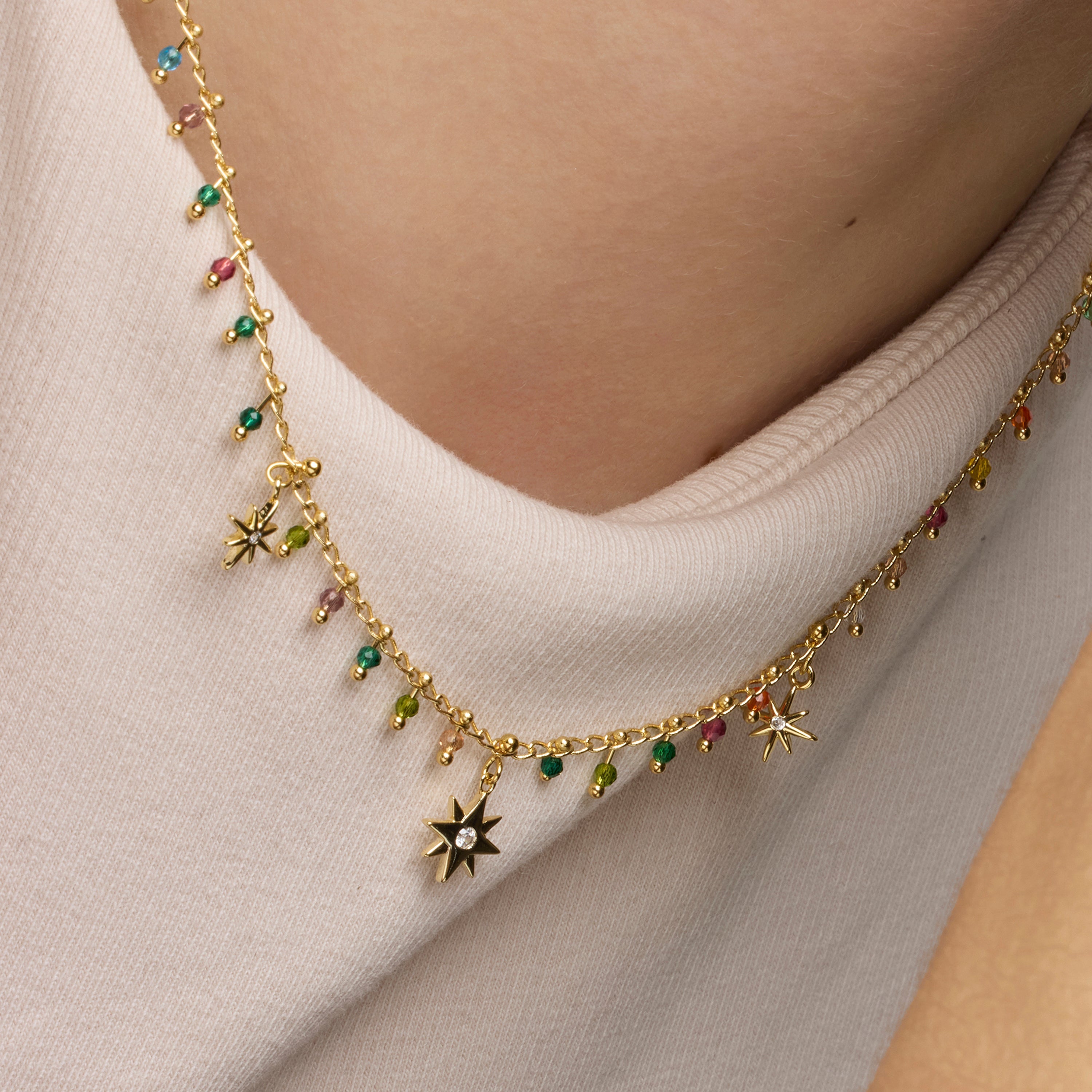 925 Sterling Silver and Multicolor Crystal Necklace with 18k Yellow Gold Finish - Huin