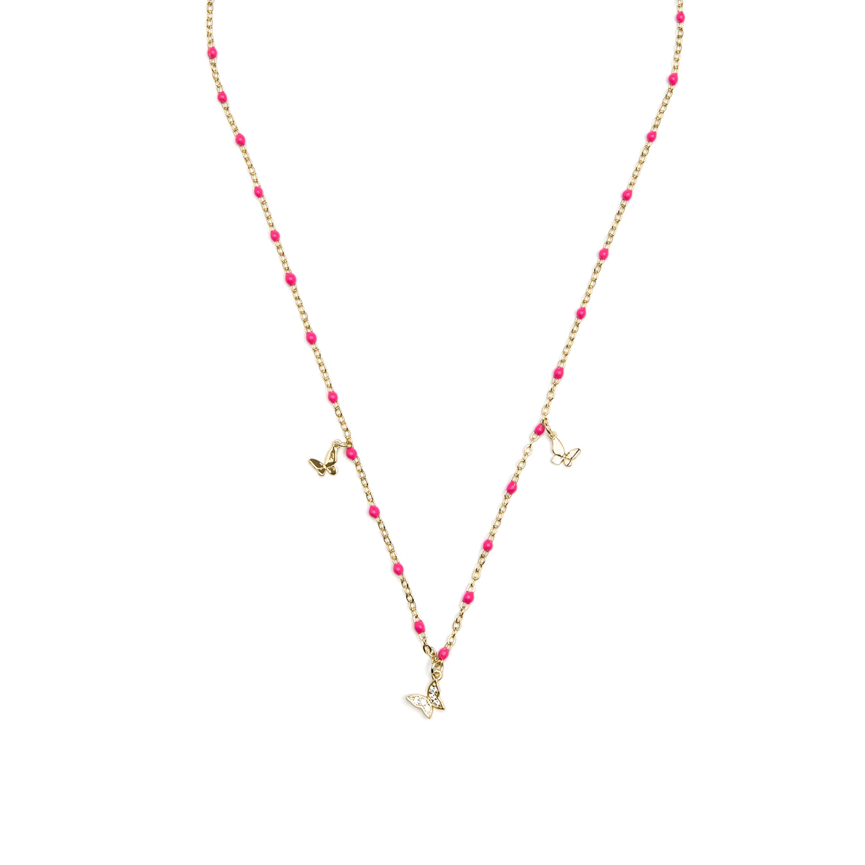 925 Sterling Silver and Pink Lacquer Necklace with 18k Yellow Gold Finish - Zumre