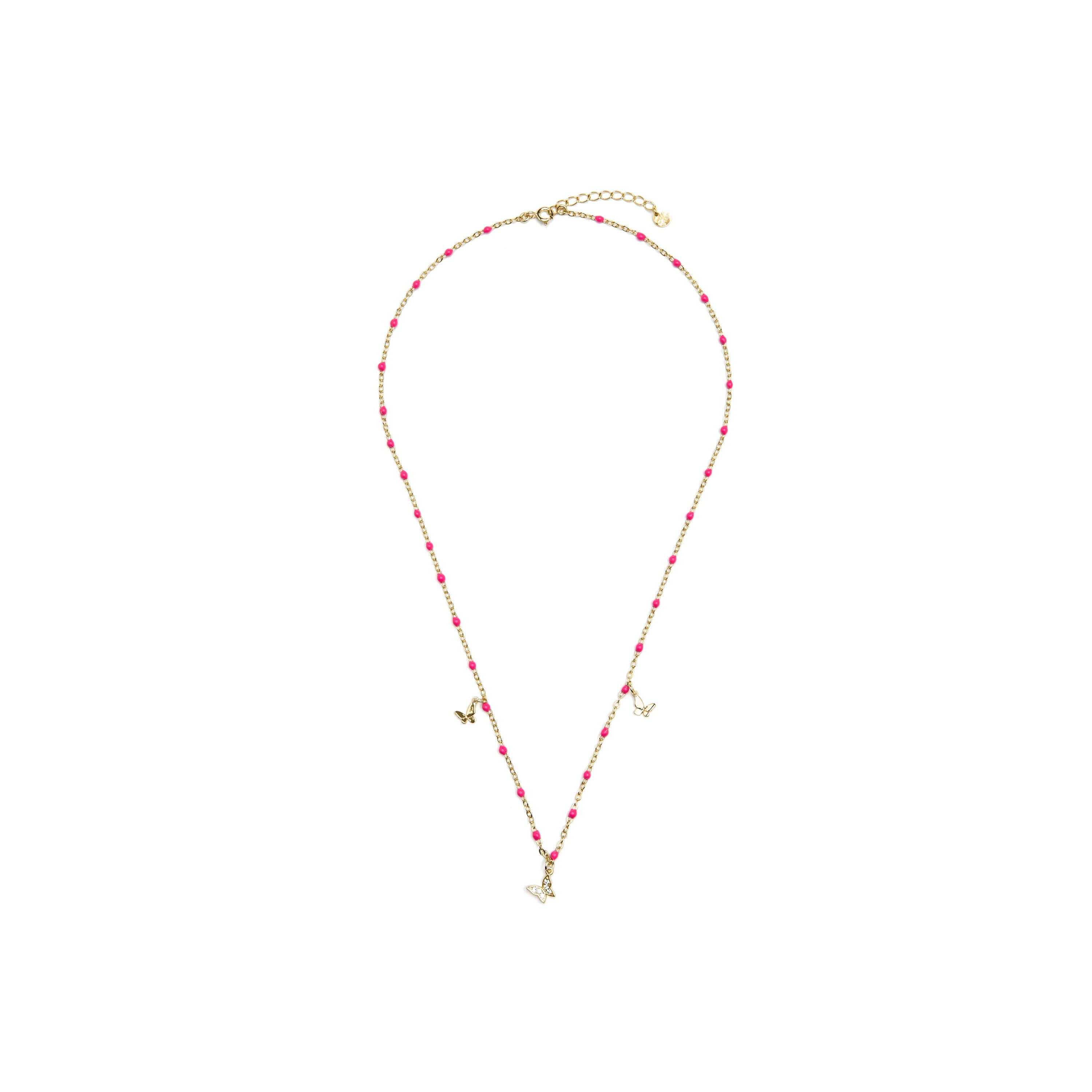 925 Sterling Silver and Pink Lacquer Necklace with 18k Yellow Gold Finish - Zumre