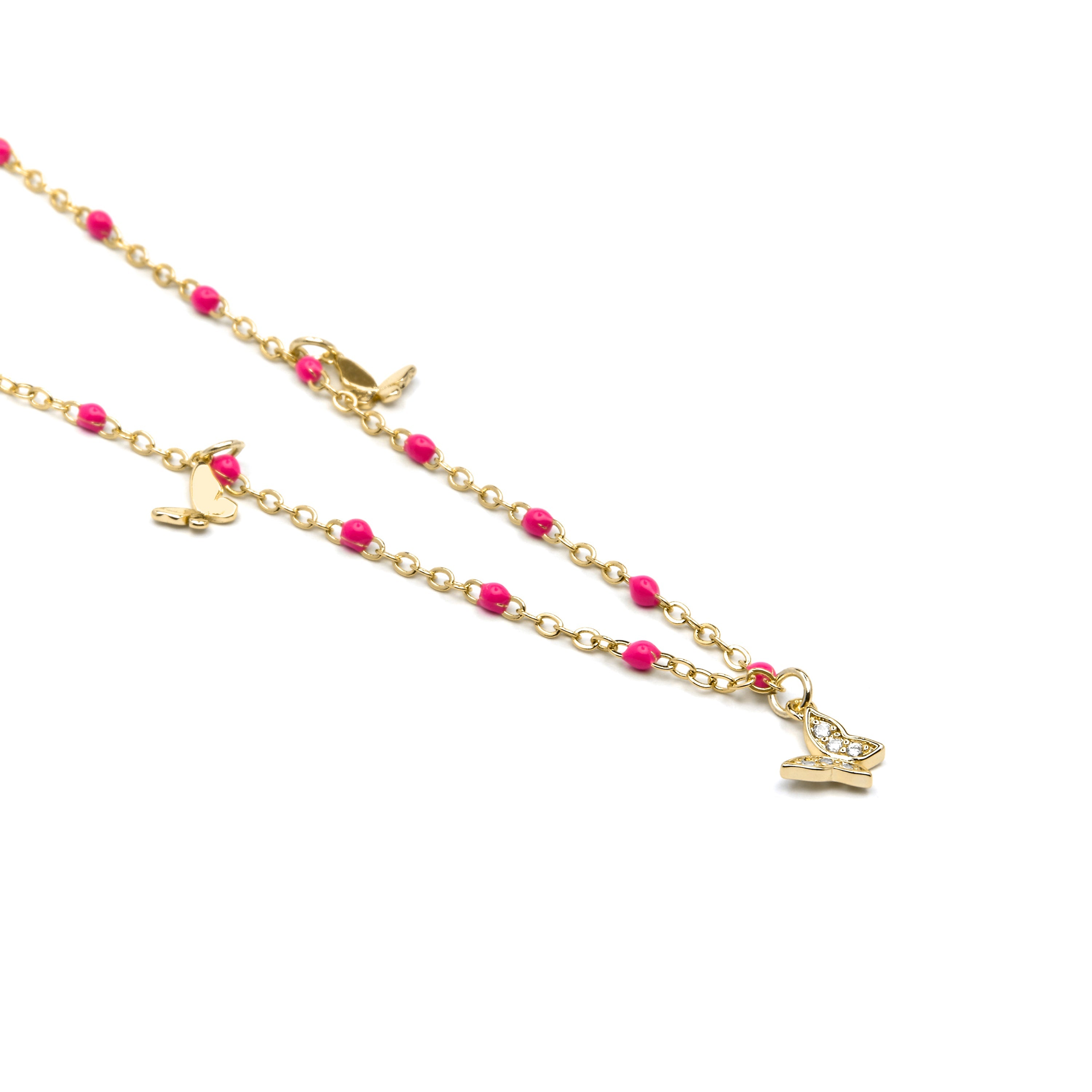 925 Sterling Silver and Pink Lacquer Necklace with 18k Yellow Gold Finish - Zumre