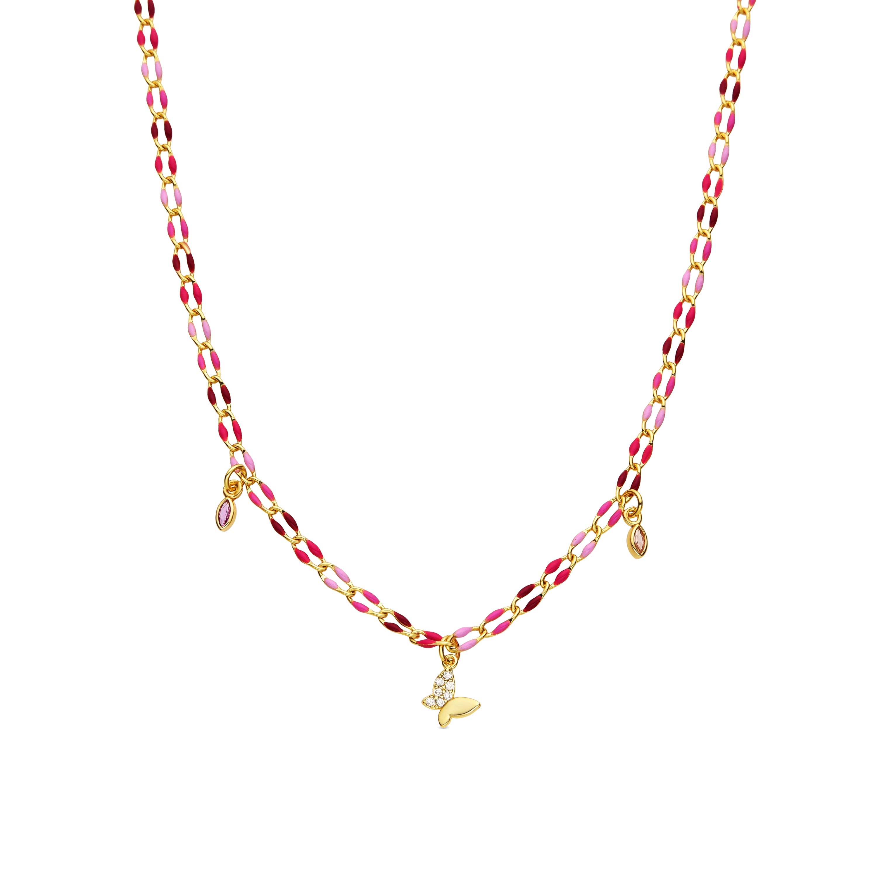 925 Sterling Silver and Pink Lacquer Necklace with 18k Yellow Gold Finish - Axelon
