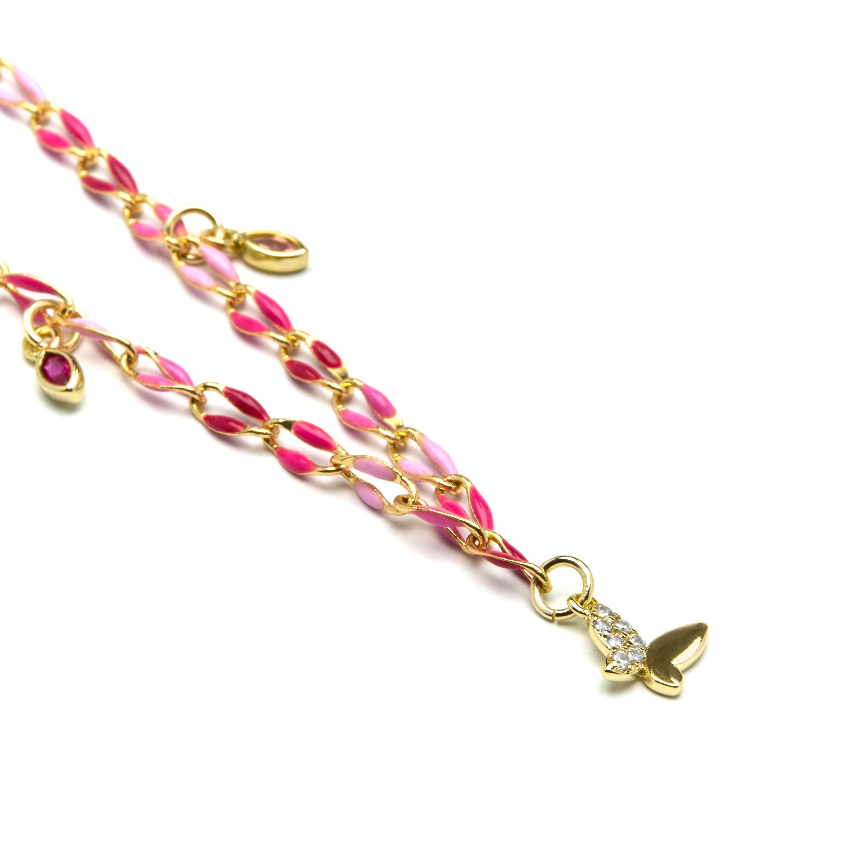Colar em Prata de Lei 925 e Lacado Rosa com acabamento em ouro amarelo de 18k - Axelon