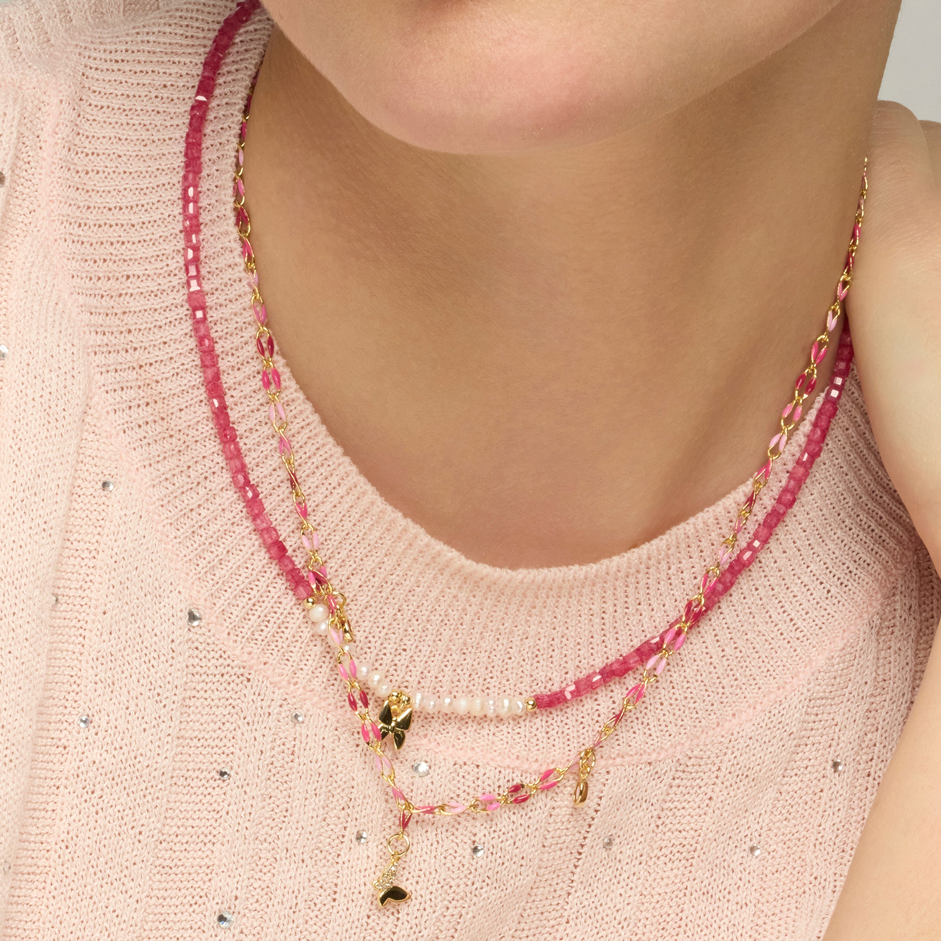 Colar em Prata de Lei 925 e Lacado Rosa com acabamento em ouro amarelo de 18k - Axelon