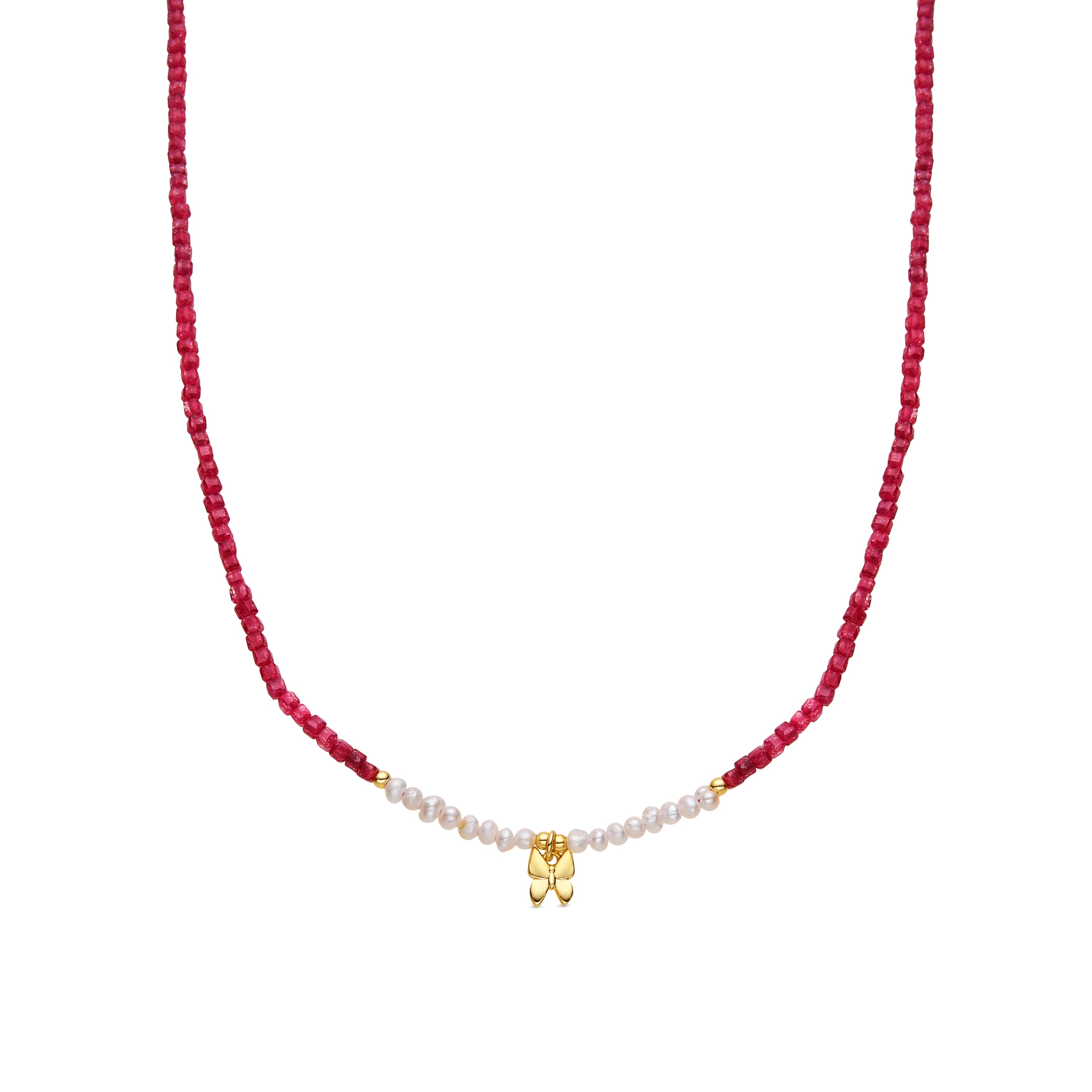925 Sterling Silver and White Pearl Necklace, 18k Yellow Gold Finish - Gama