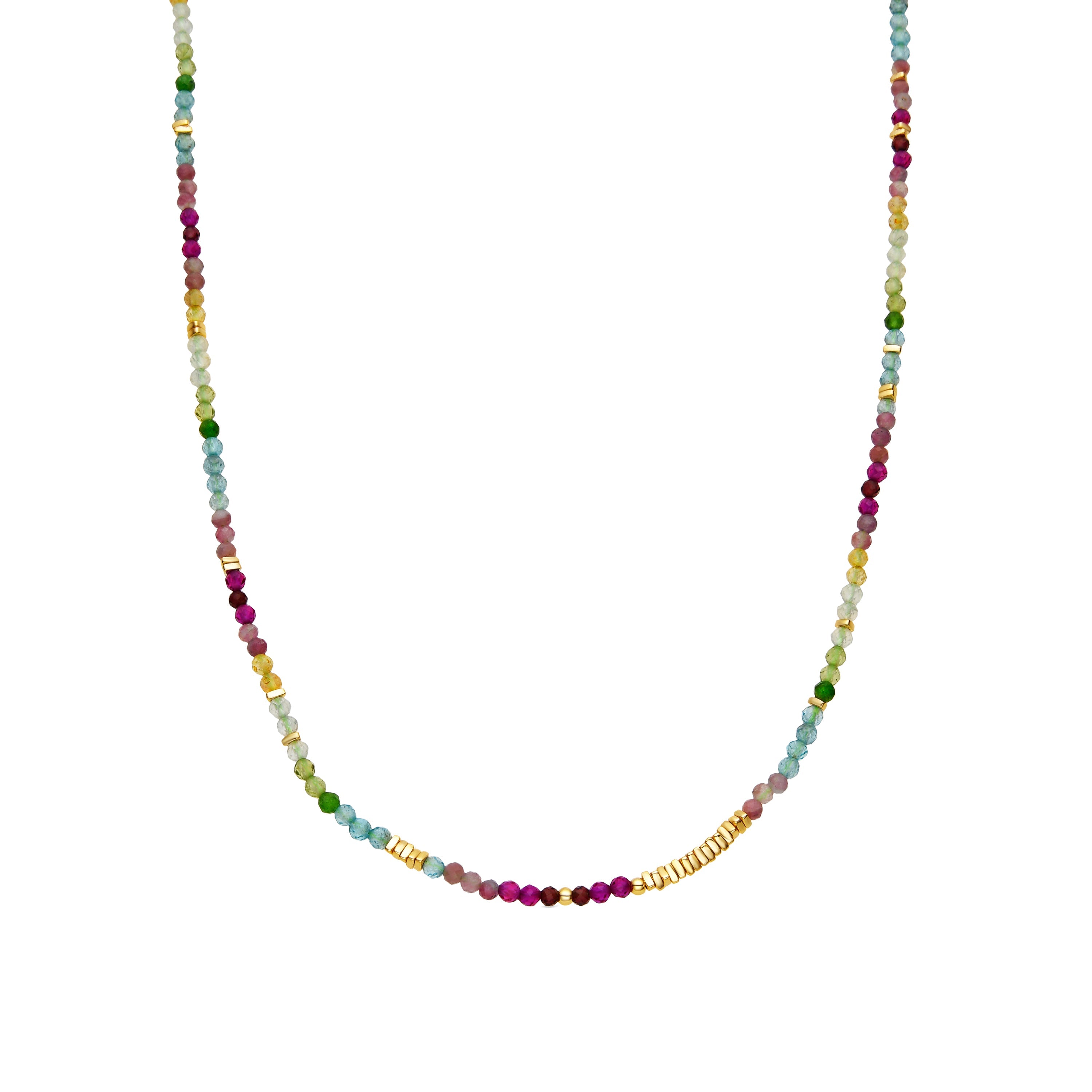 925 Sterling Silver and Multicolor Crystal Necklace, 18k Yellow Gold Finish - Ane