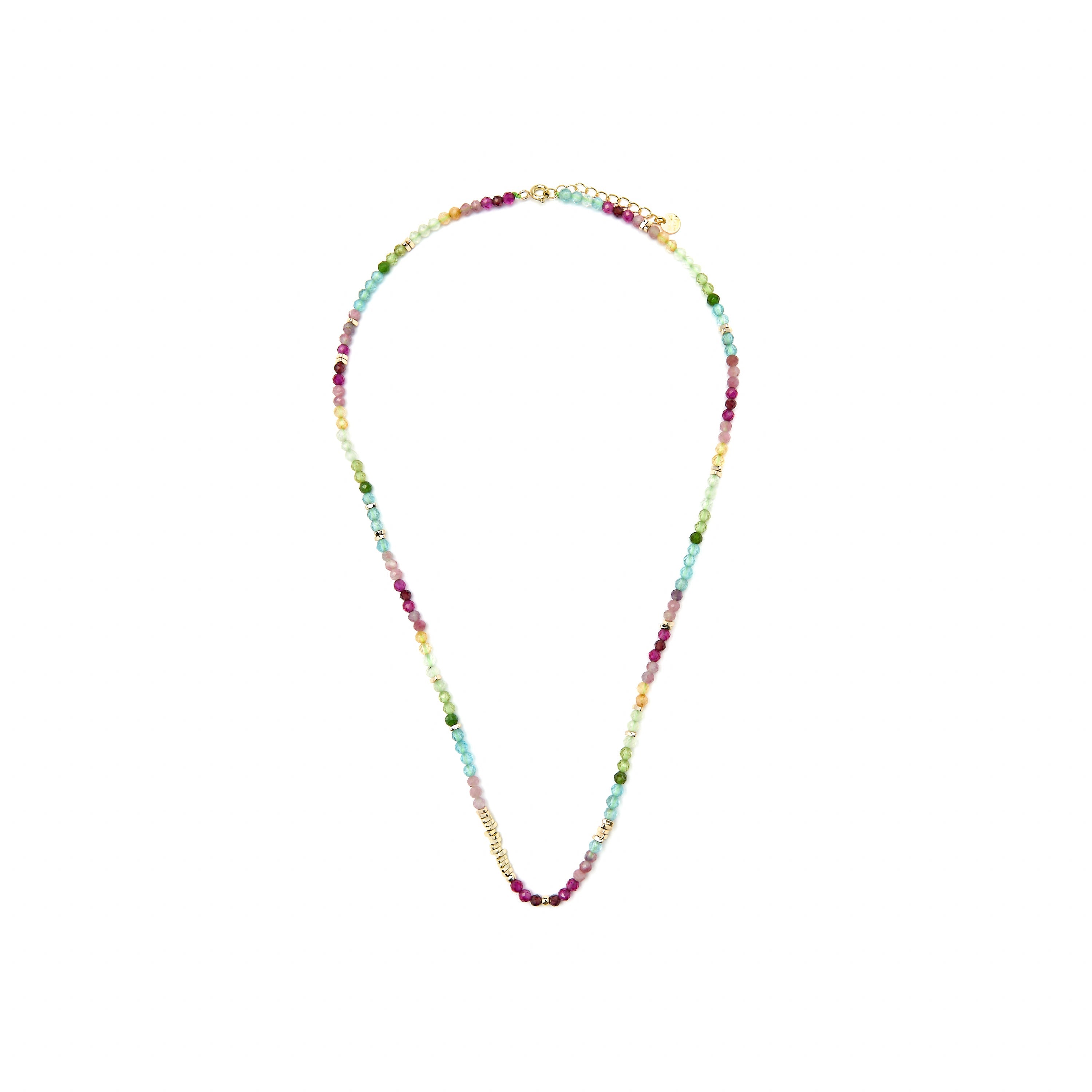 925 Sterling Silver and Multicolor Crystal Necklace, 18k Yellow Gold Finish - Ane