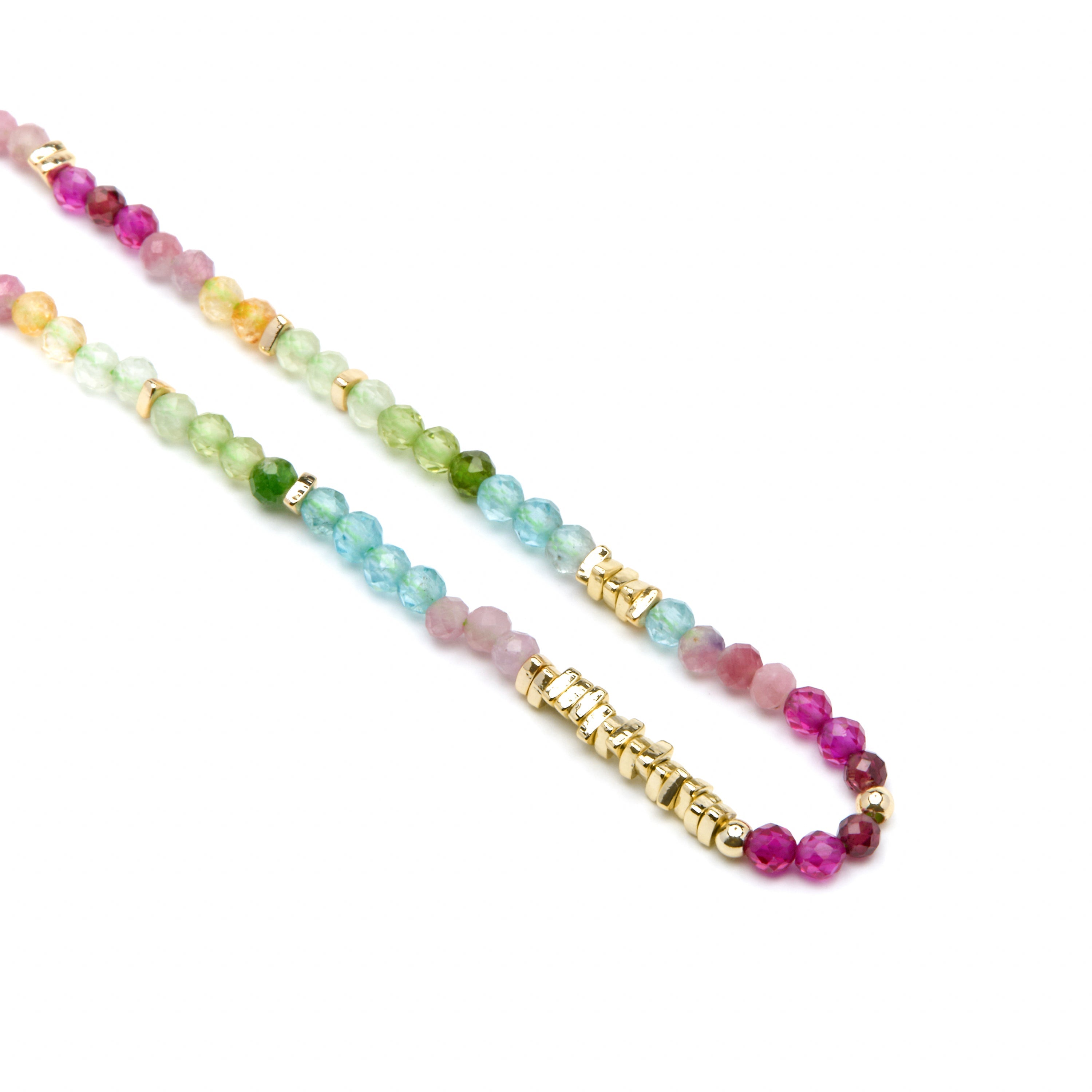 925 Sterling Silver and Multicolor Crystal Necklace, 18k Yellow Gold Finish - Ane
