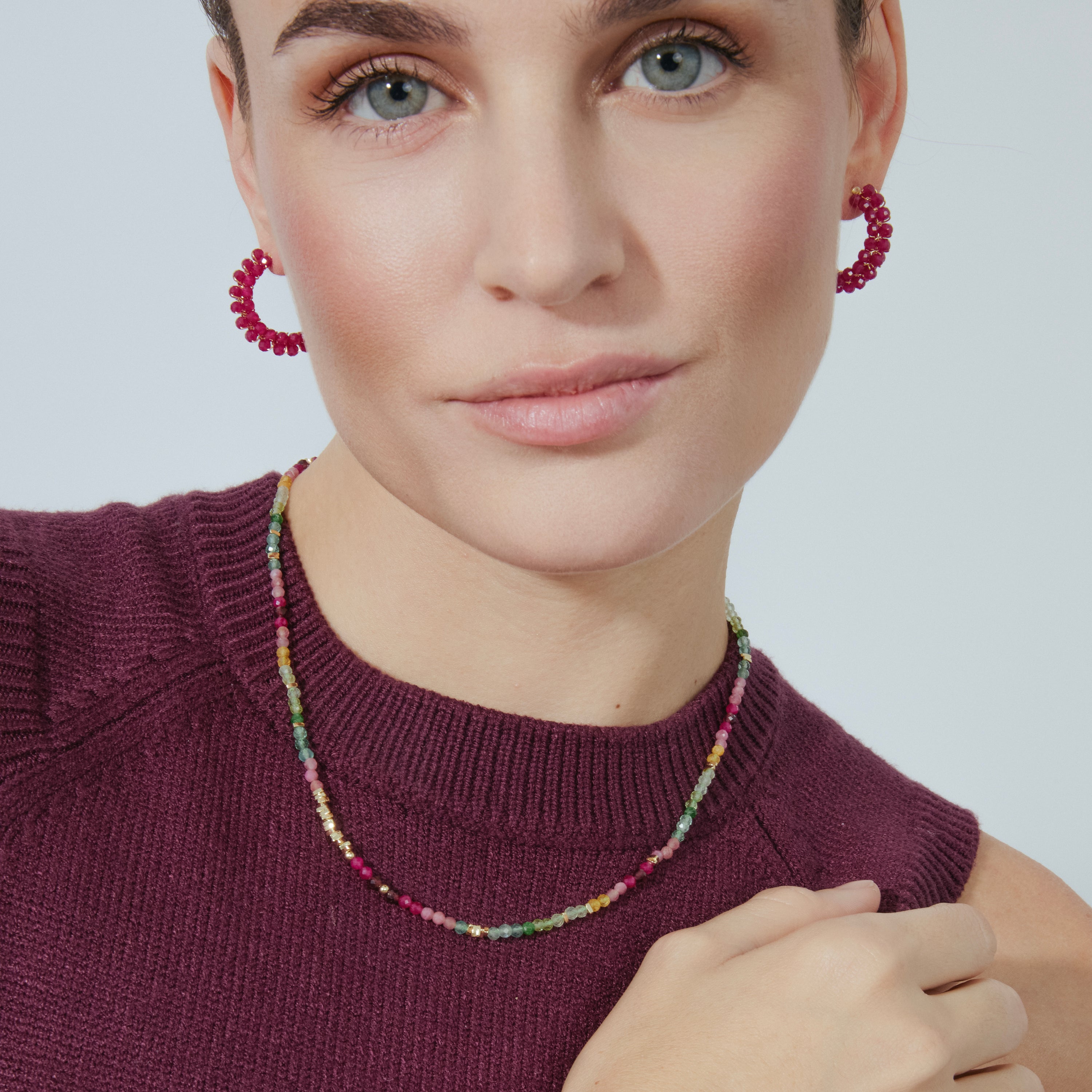 925 Sterling Silver and Multicolor Crystal Necklace, 18k Yellow Gold Finish - Ane