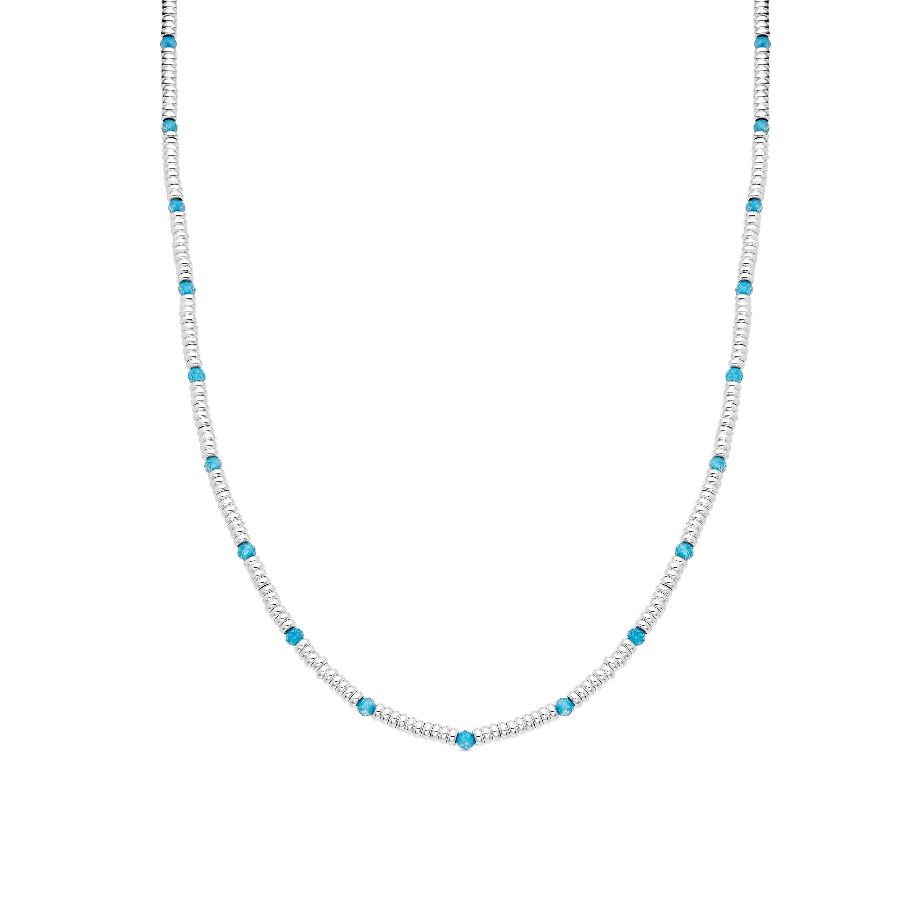 925 Sterling Silver and Aquamarine Zirconia Necklace with Rhodium Finish - Deli