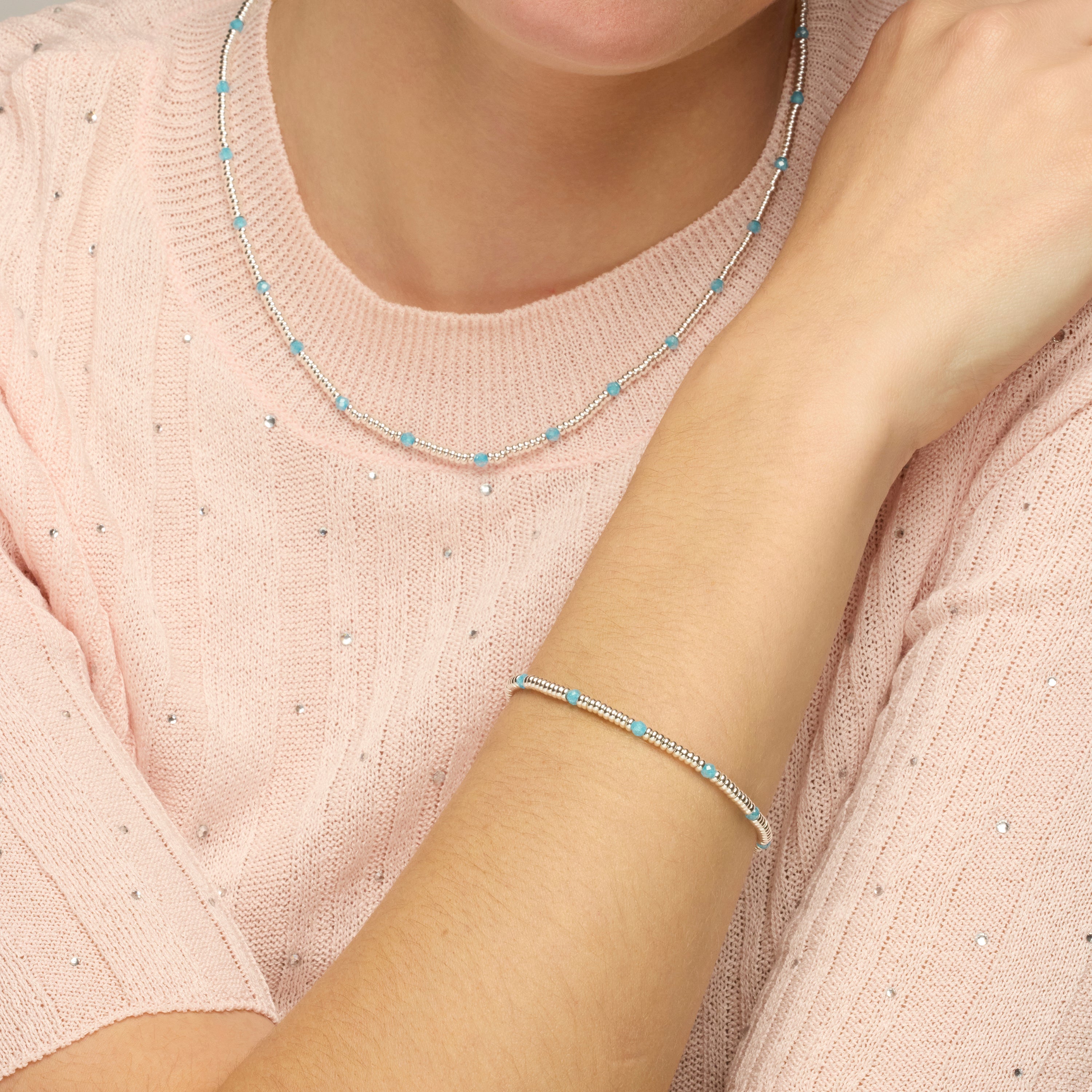 925 Sterling Silver and Aquamarine Zirconia Necklace with Rhodium Finish - Deli