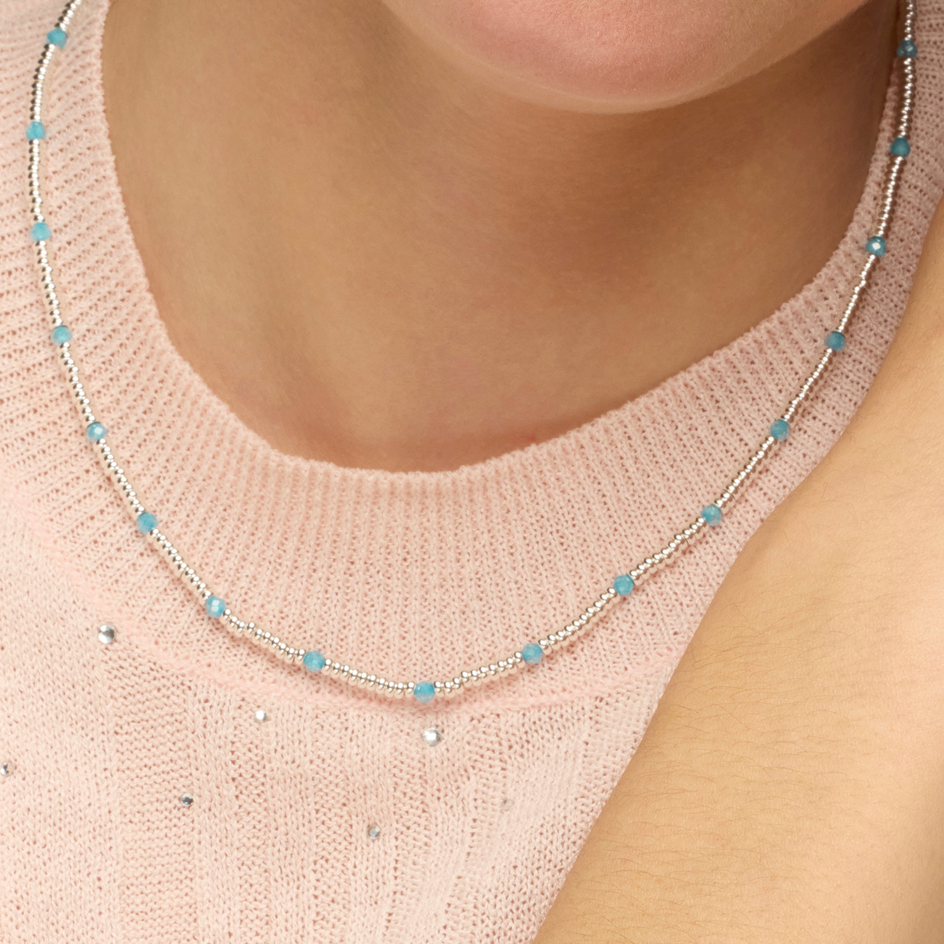 Collar de Plata de Ley 925 y Circonita Aguamarina acabado rodio - Deli