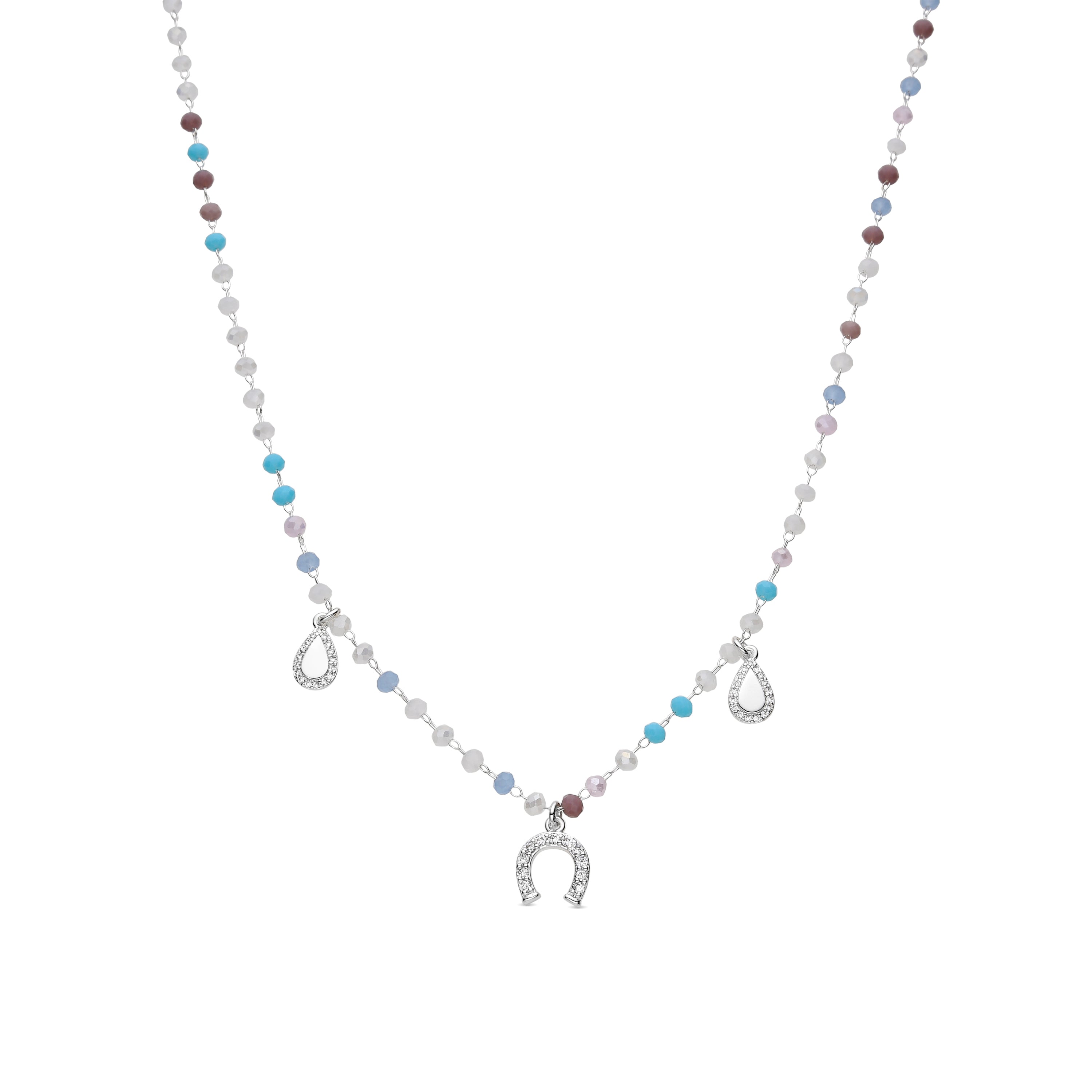 925 Sterling Silver and Aquamarine Zirconia Necklace with Rhodium Finish - Neusne