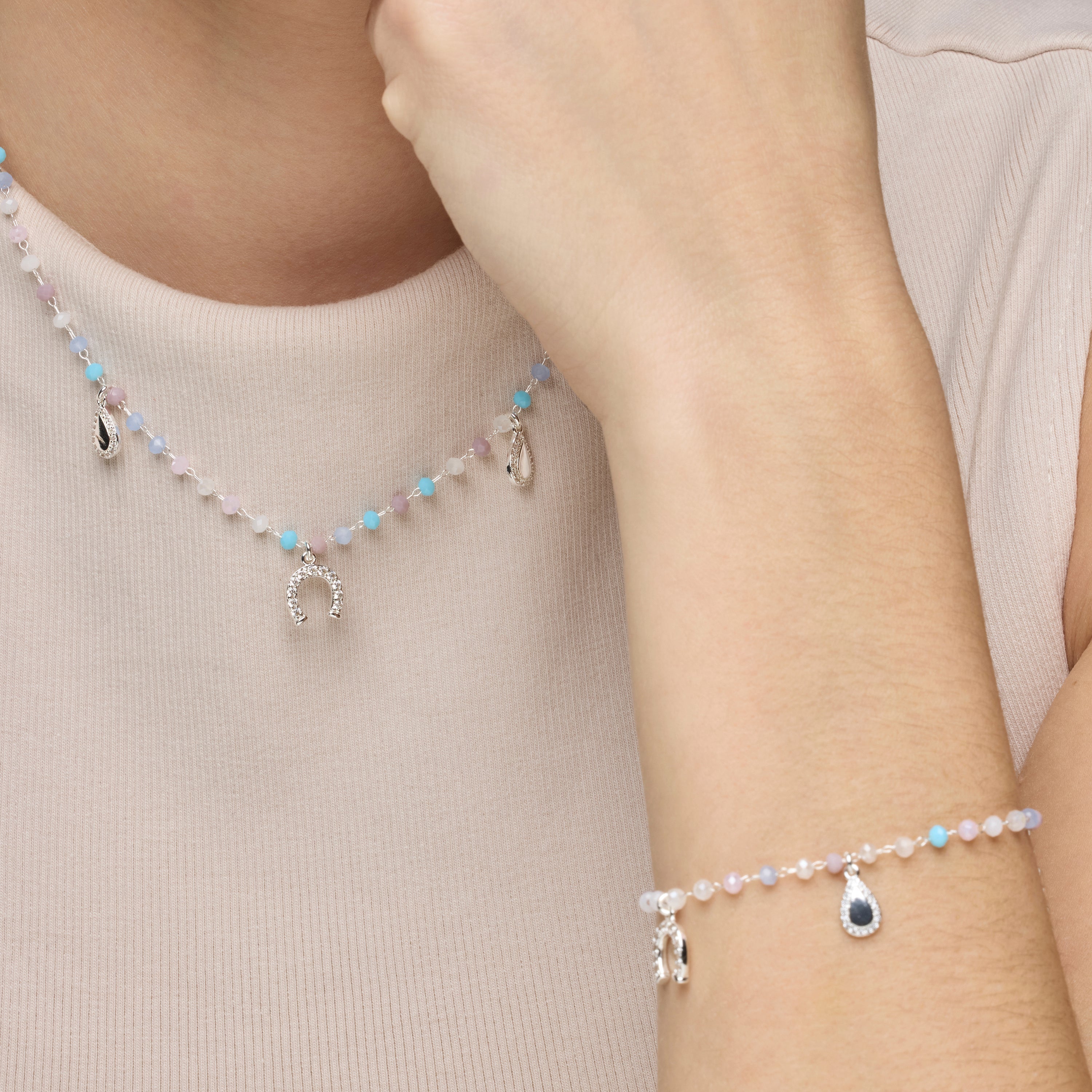 925 Sterling Silver and Aquamarine Zirconia Necklace with Rhodium Finish - Neusne