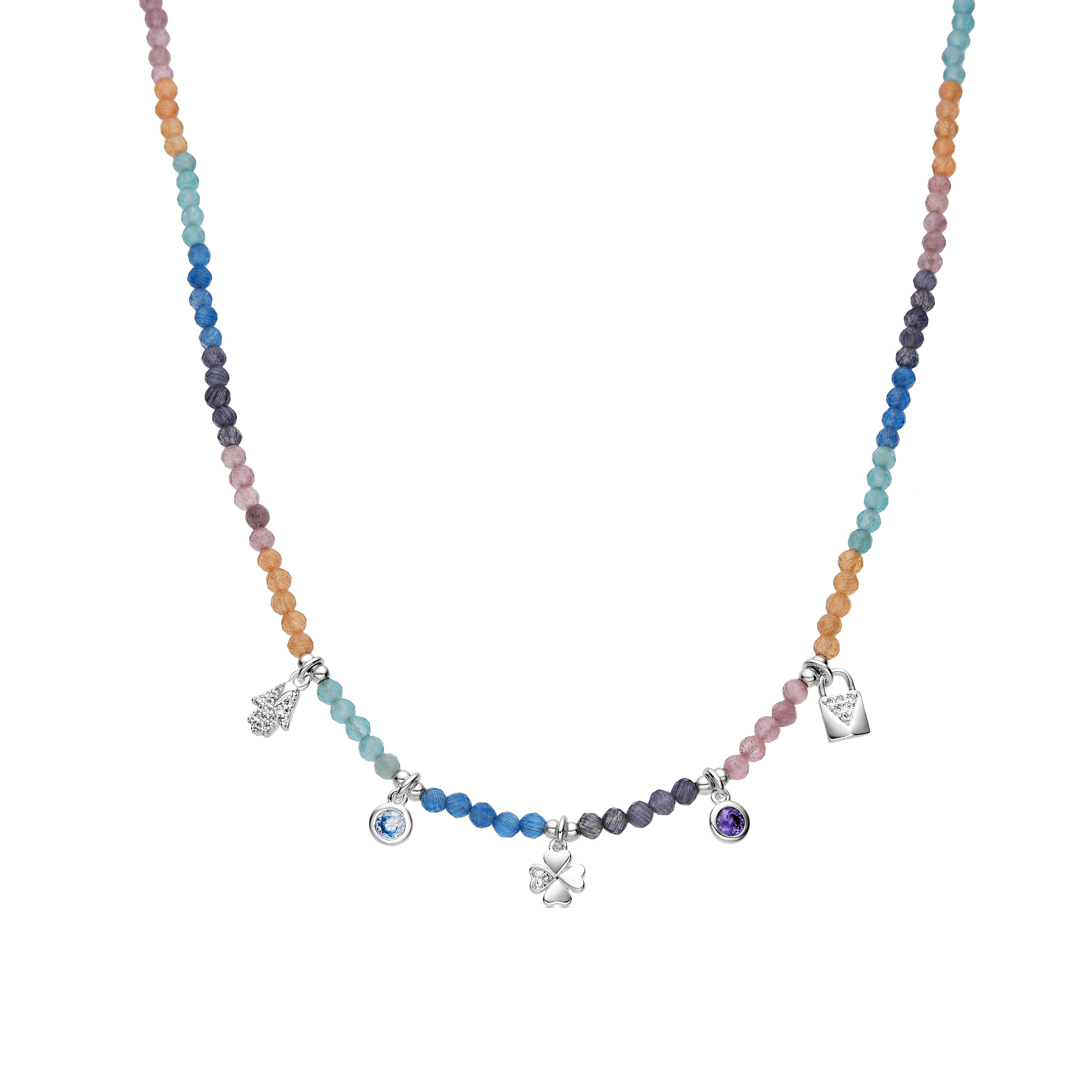 925 Sterling Silver and Multicolor Crystal Necklace with Rhodium Finish - Muza
